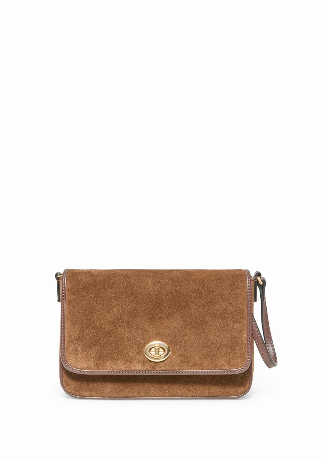 Leather Crossbody With Clasp - Brown