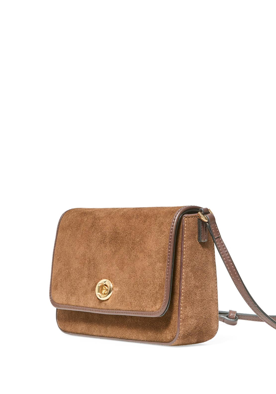 Leather Crossbody With Clasp - Brown