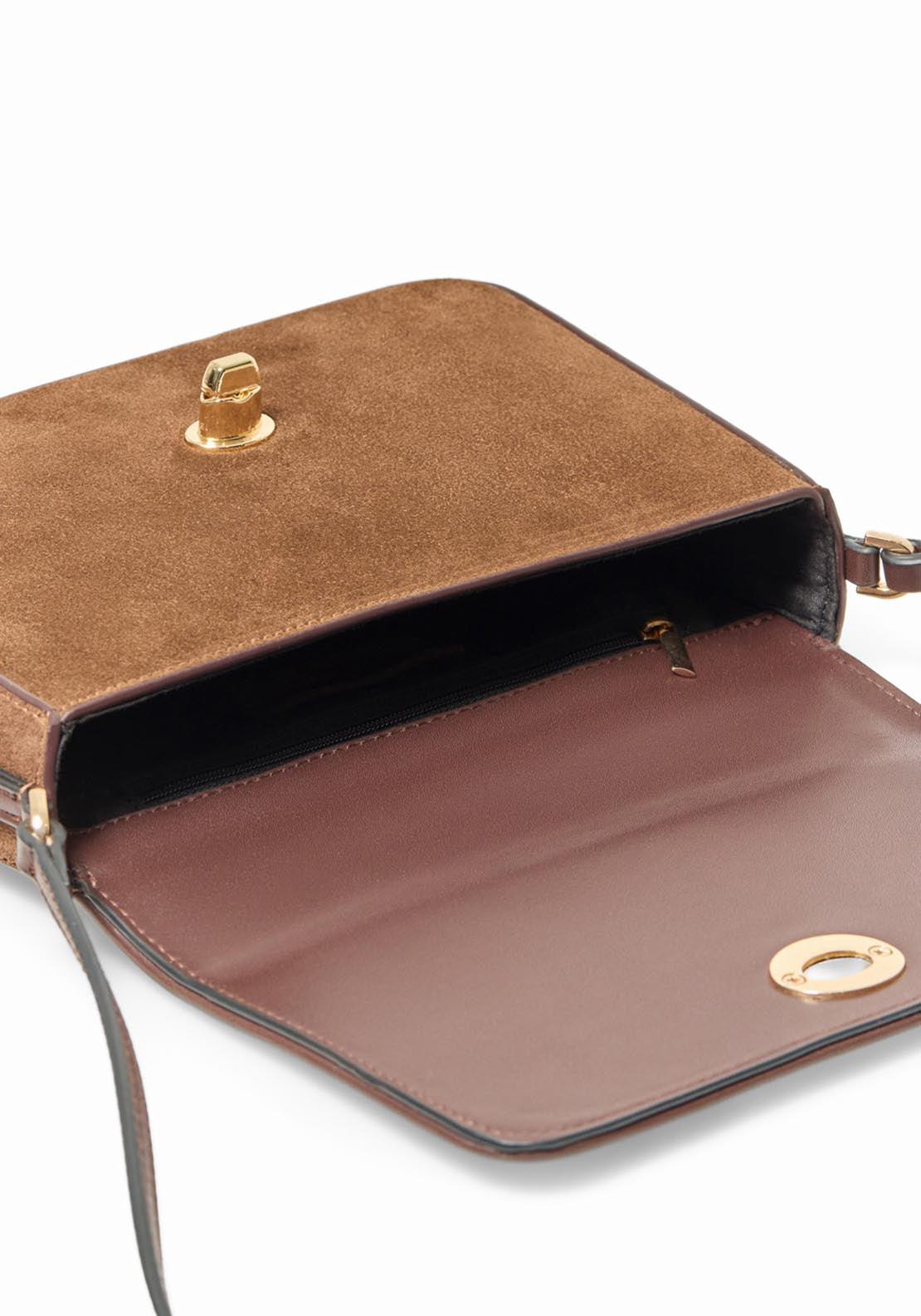 Leather Crossbody With Clasp - Brown