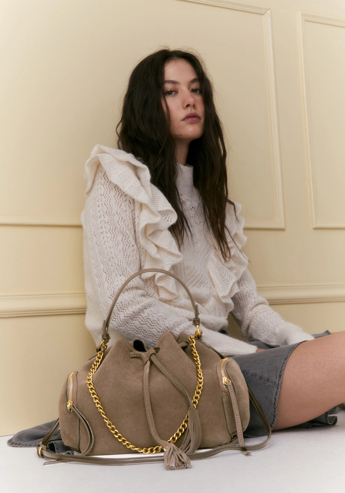 Multi-Pocket Leather Bag - Melange Light