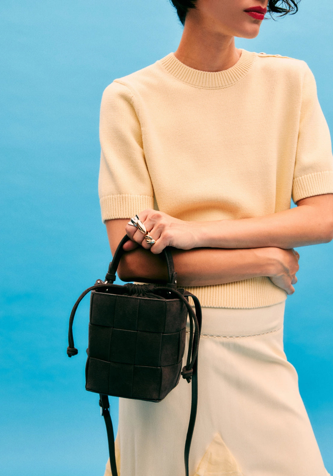 Mini Leather Bucket Bag - Brown