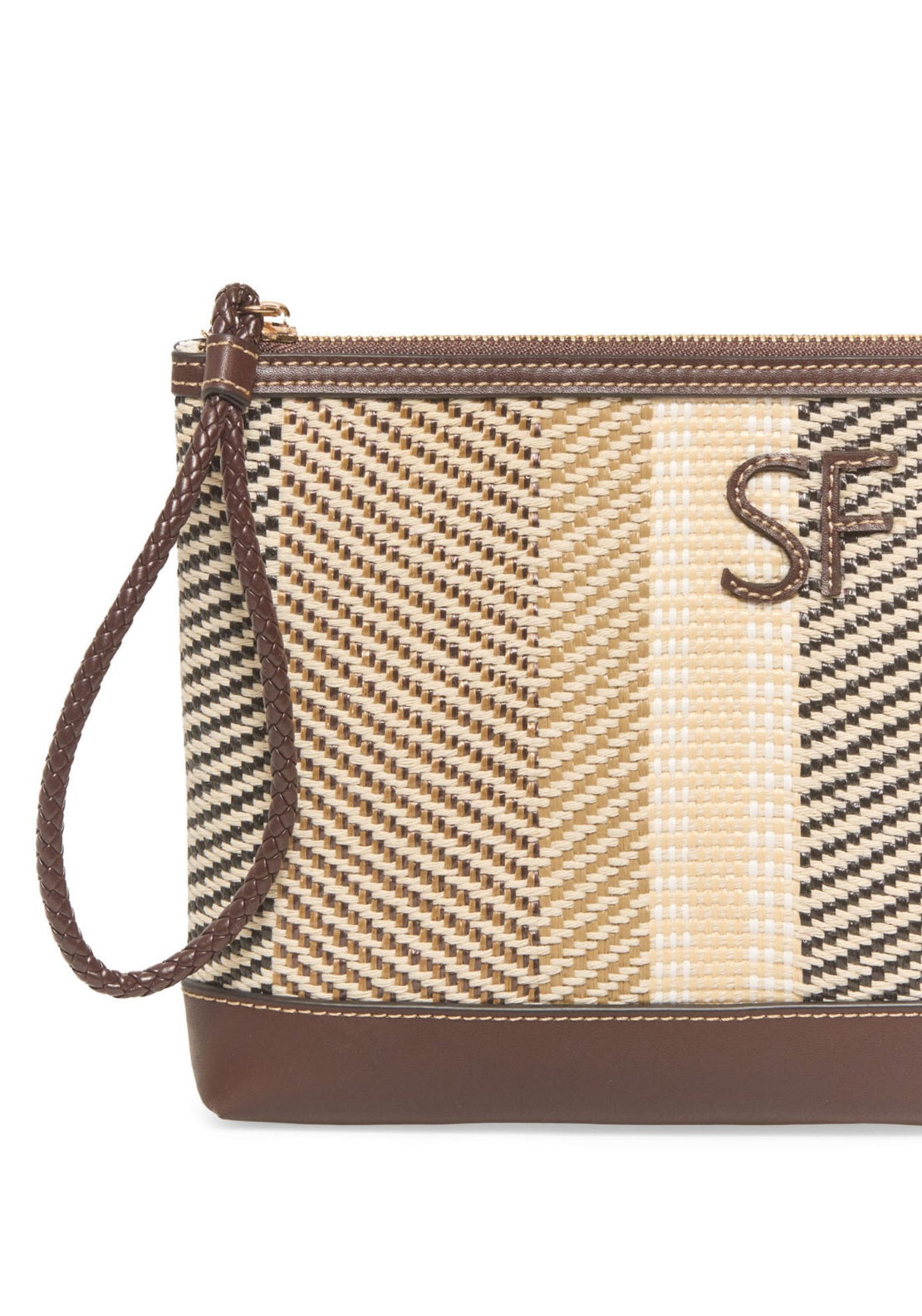 Combined Raffia Striped Wallet - Brown