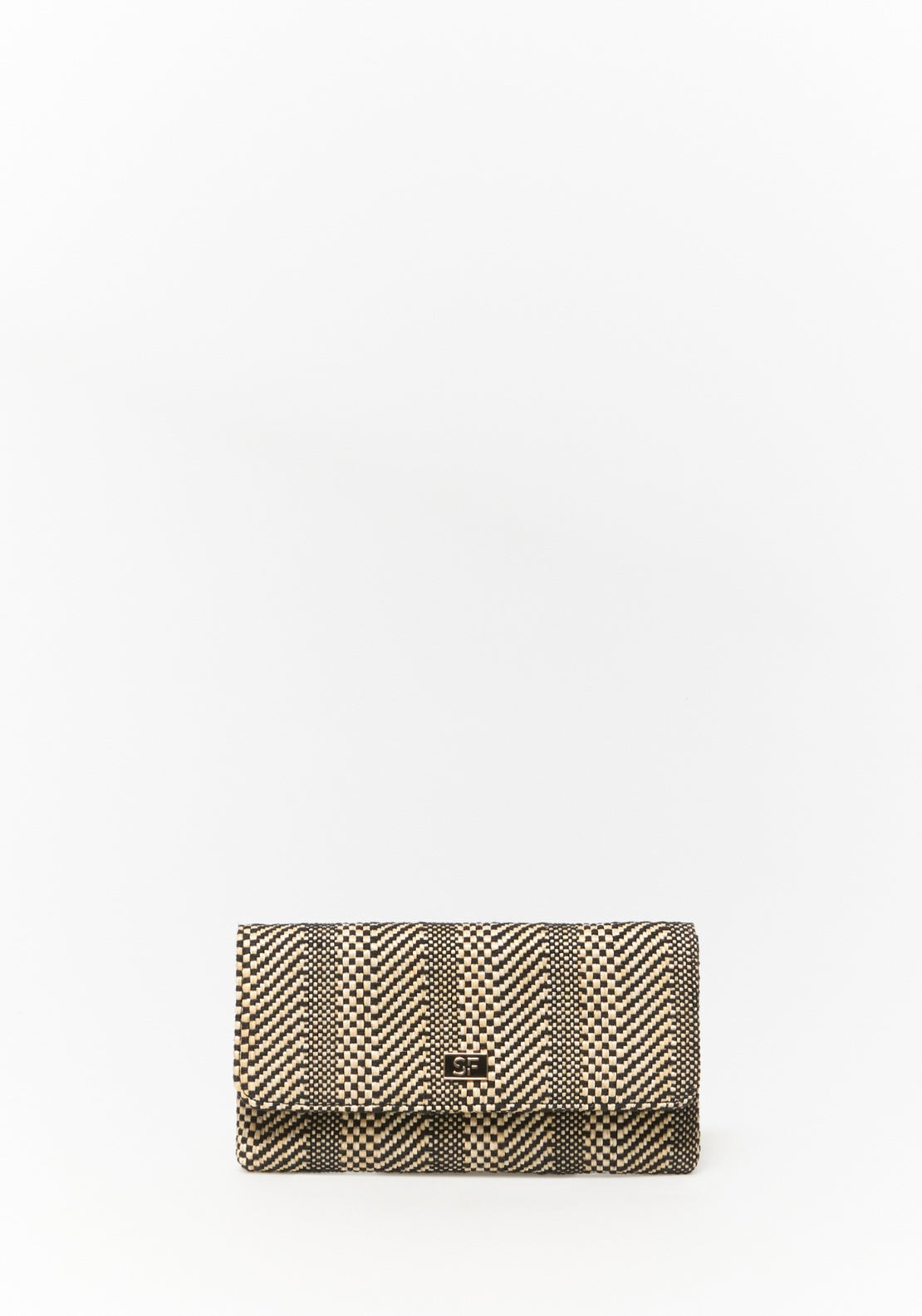 Printed Raffia Envelope Bag - Brown