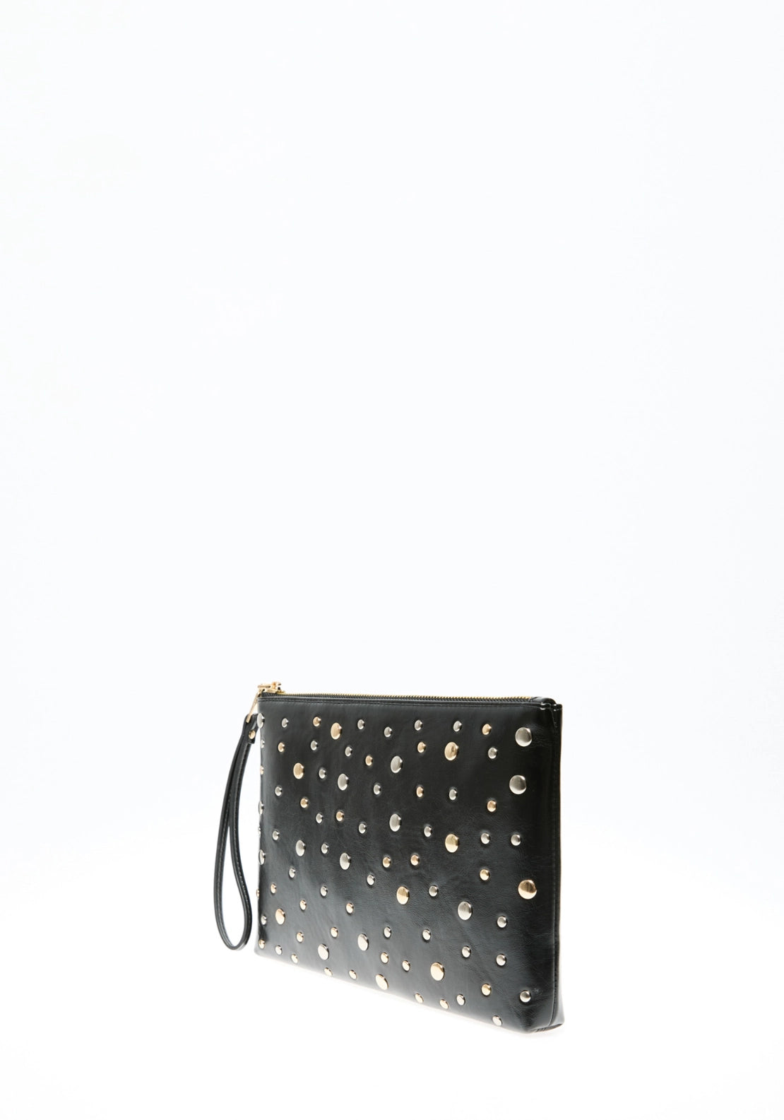 Studded Mixed Media Wristlet - Black