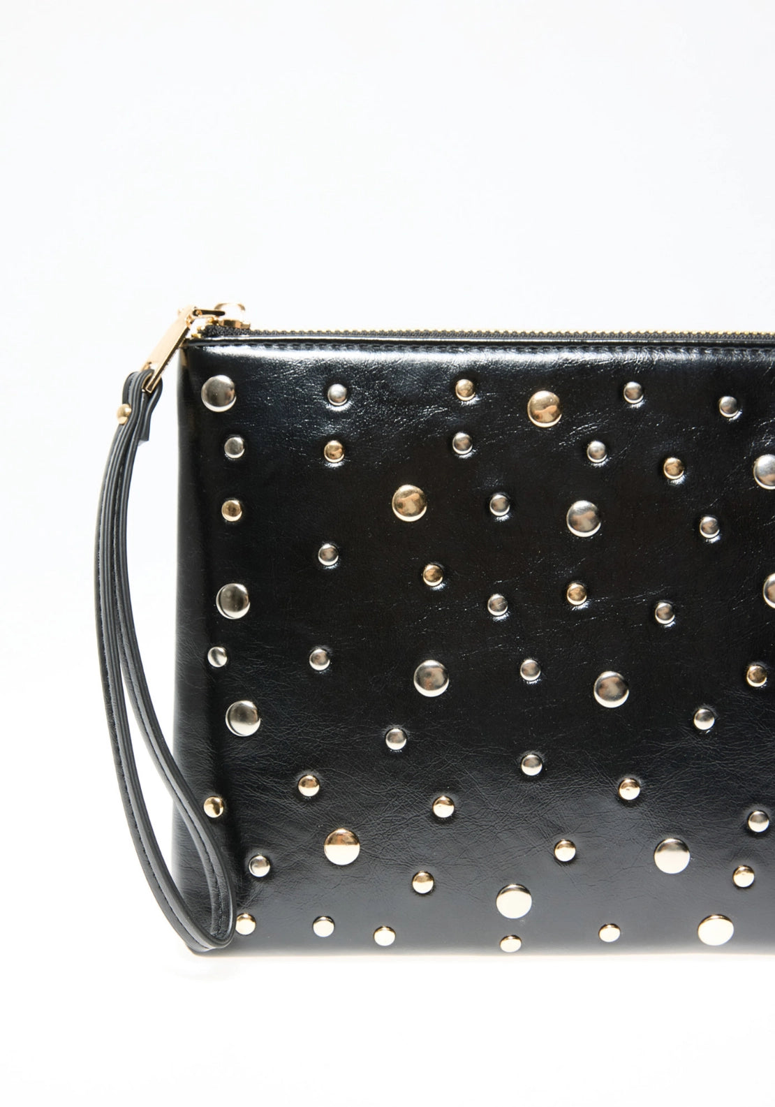 Studded Mixed Media Wristlet - Black