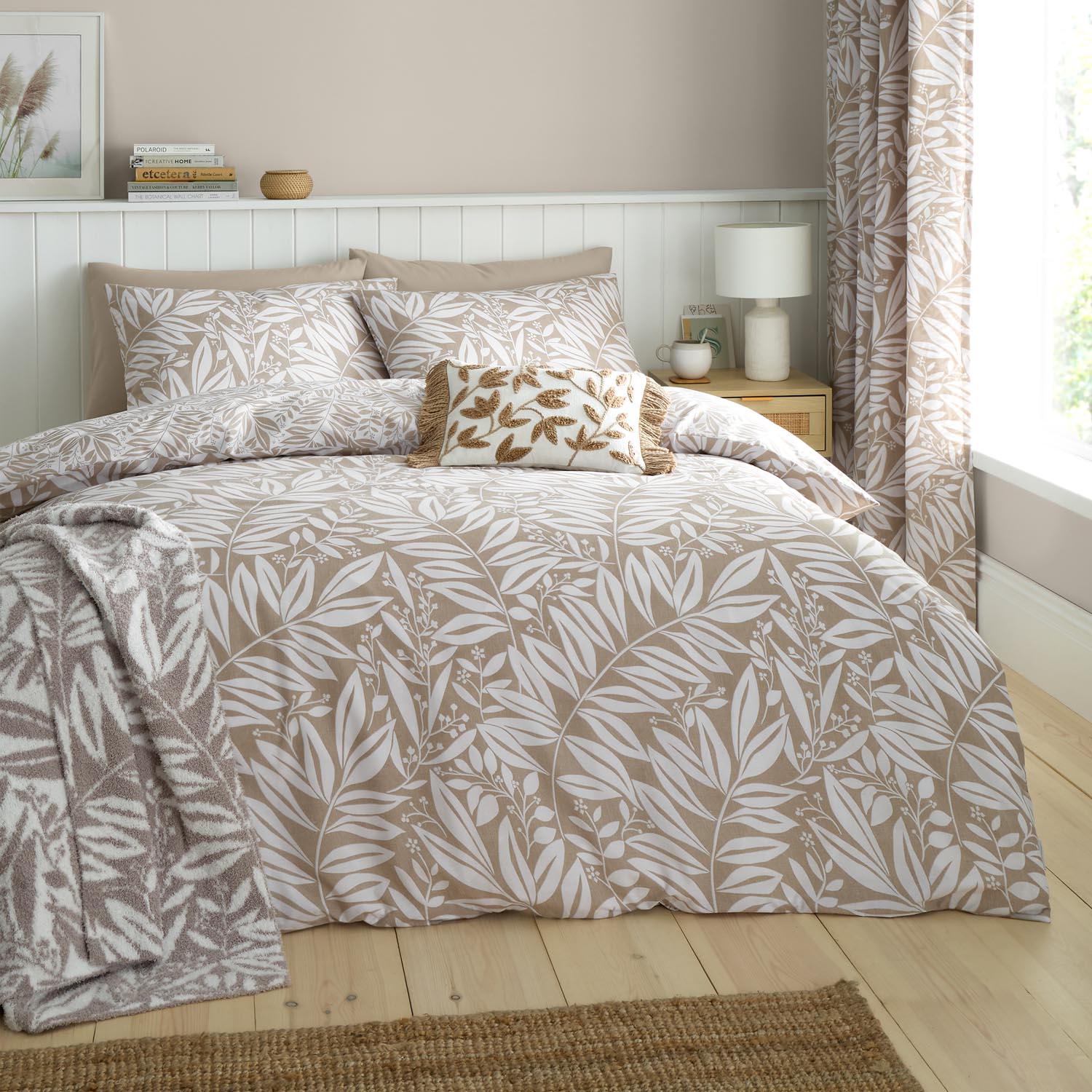 The Home Collection Trailing Leaf Reversible Duvet Cover Set - Natural 1 Shaws Department Stores