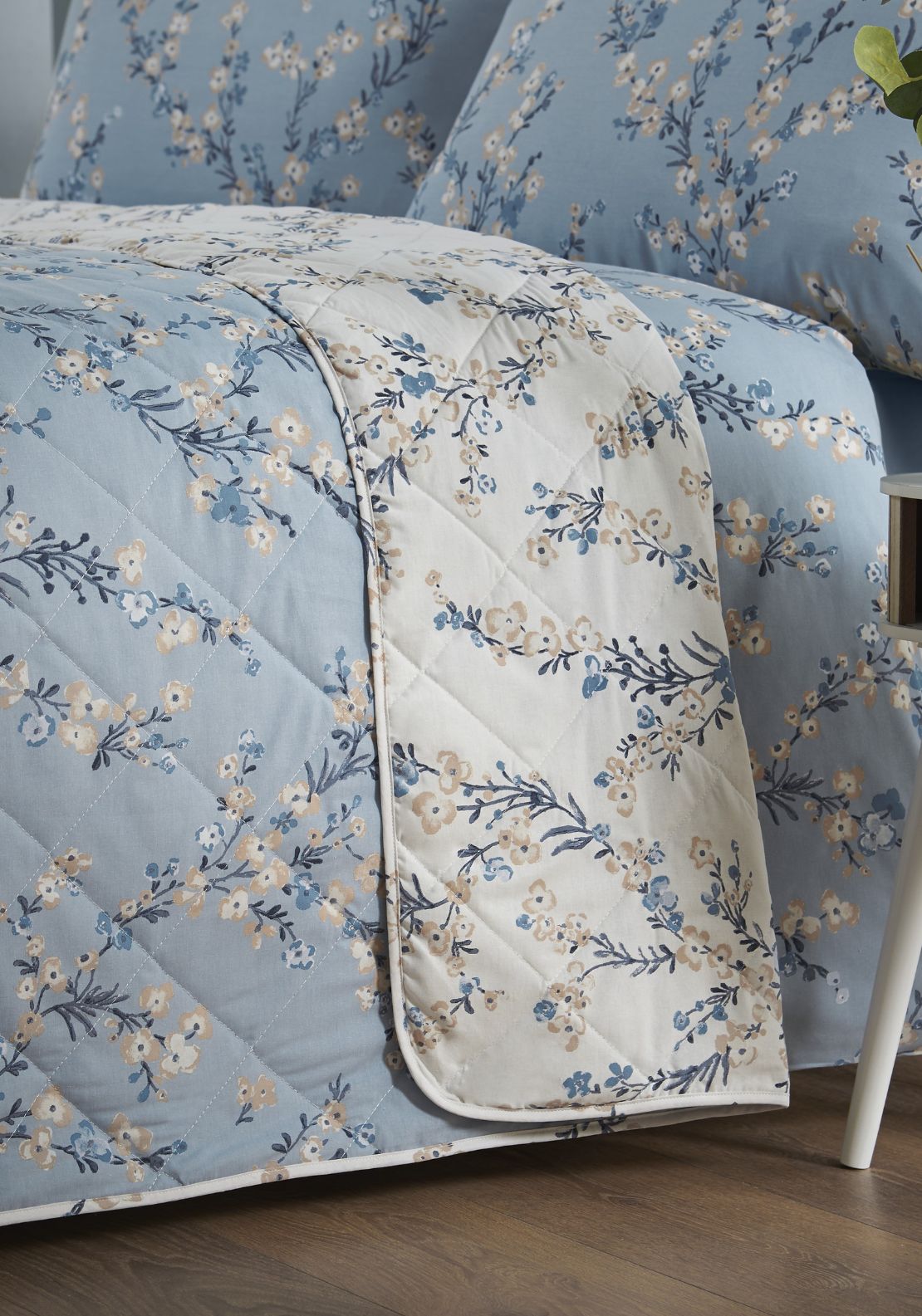 The Home Collection Hana Blossom Trail Quilted Bedspread - Blue 2 Shaws Department Stores