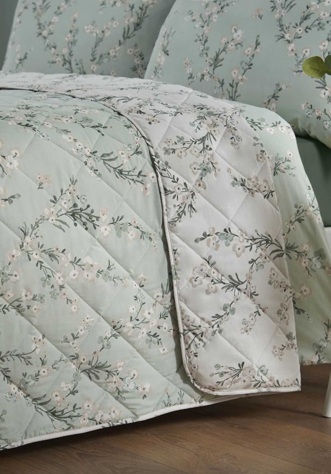 The Home Collection Hana Blossom Trail Quilted Bedspread - Green 2 Shaws Department Stores