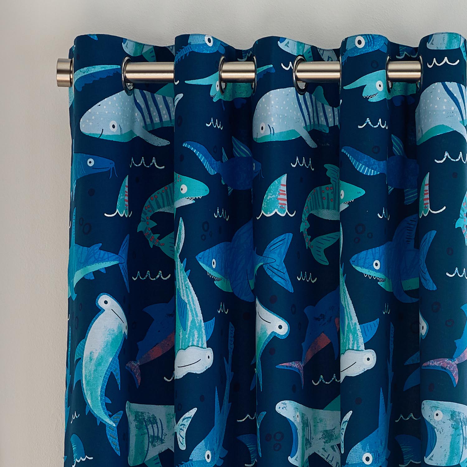 The Home Collection Kids Shark Frenzy Reversible Eyelet Curtains 66X72Inches 2 Shaws Department Stores