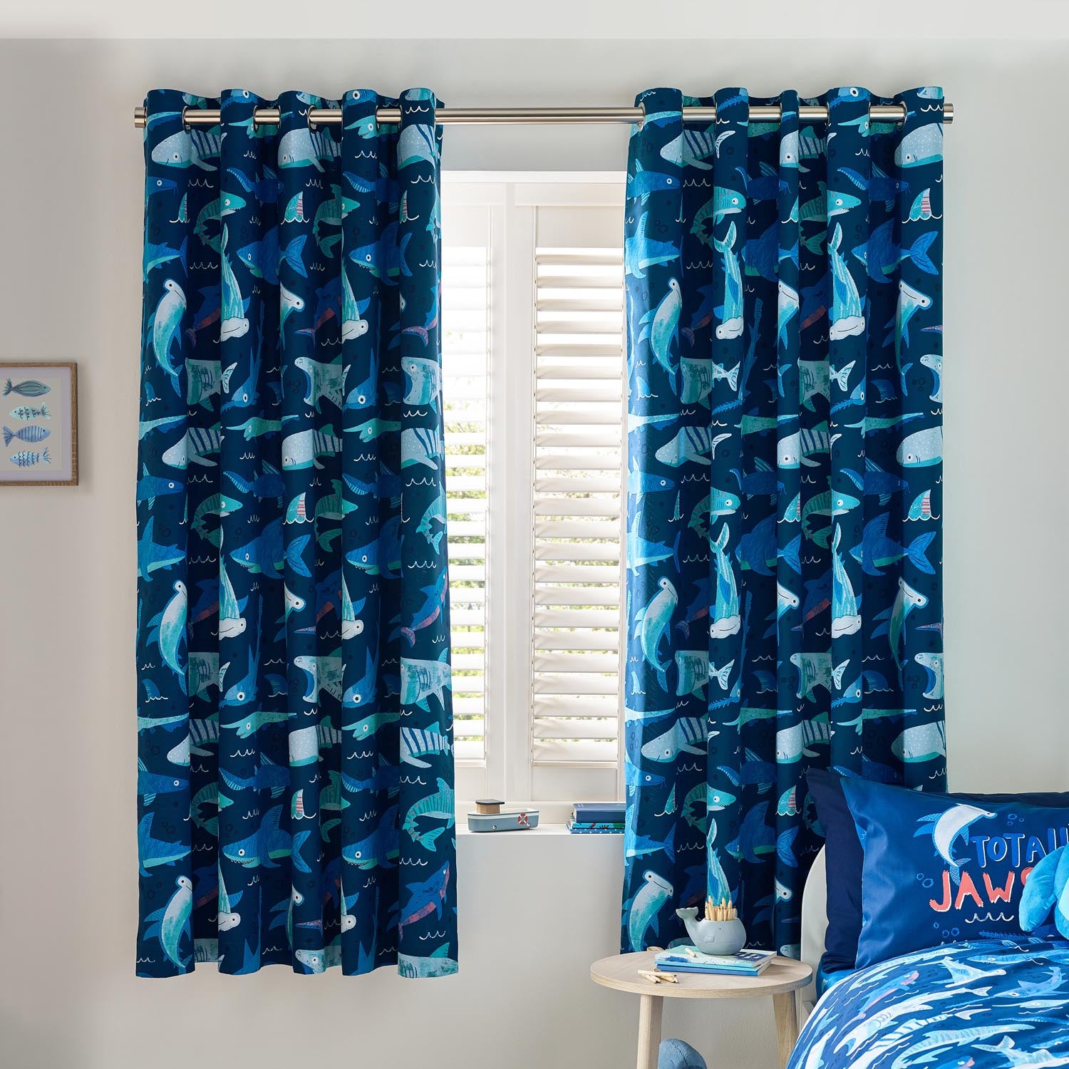 The Home Collection Kids Shark Frenzy Reversible Eyelet Curtains 66X72Inches 1 Shaws Department Stores