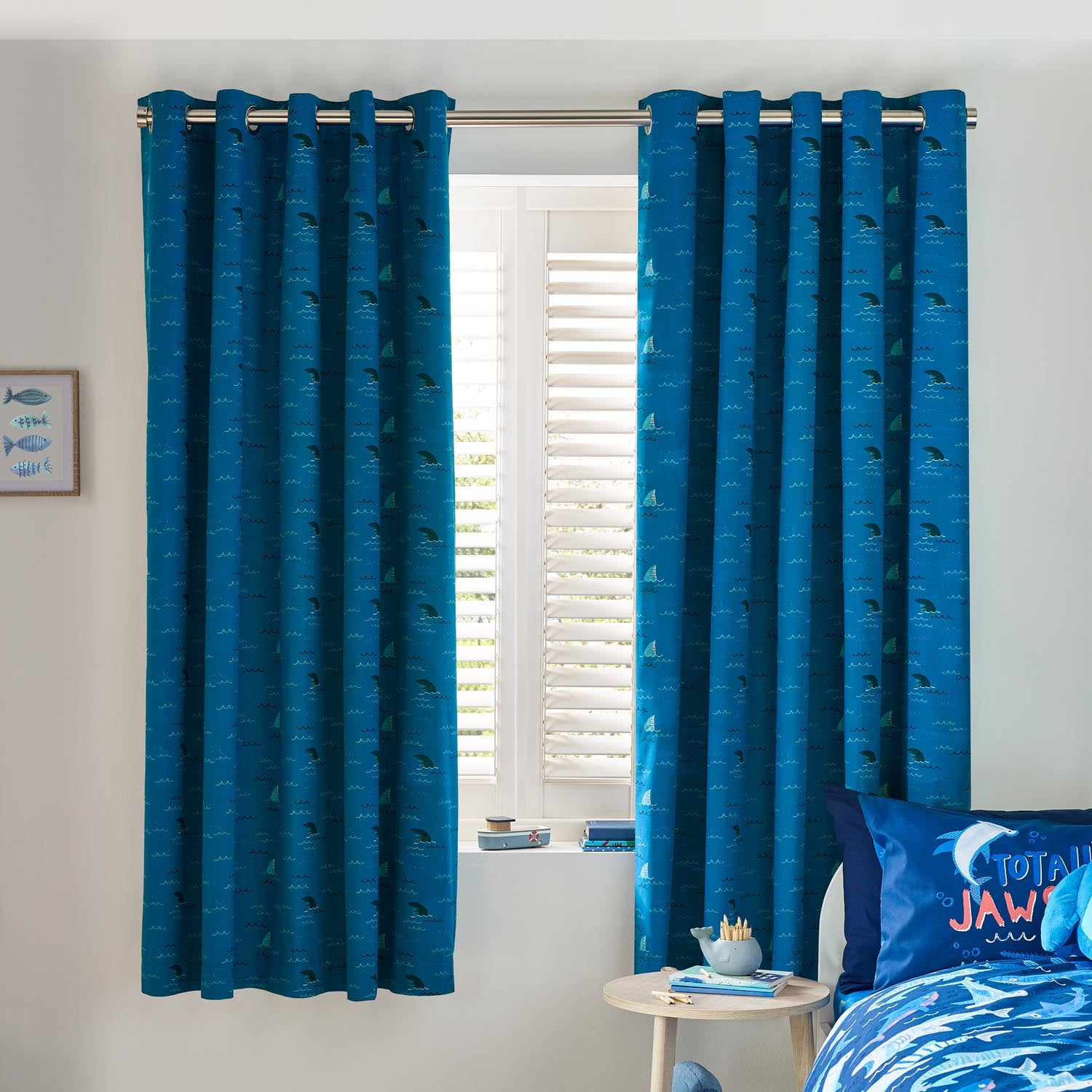 The Home Collection Kids Shark Frenzy Reversible Eyelet Curtains 66X72Inches 4 Shaws Department Stores