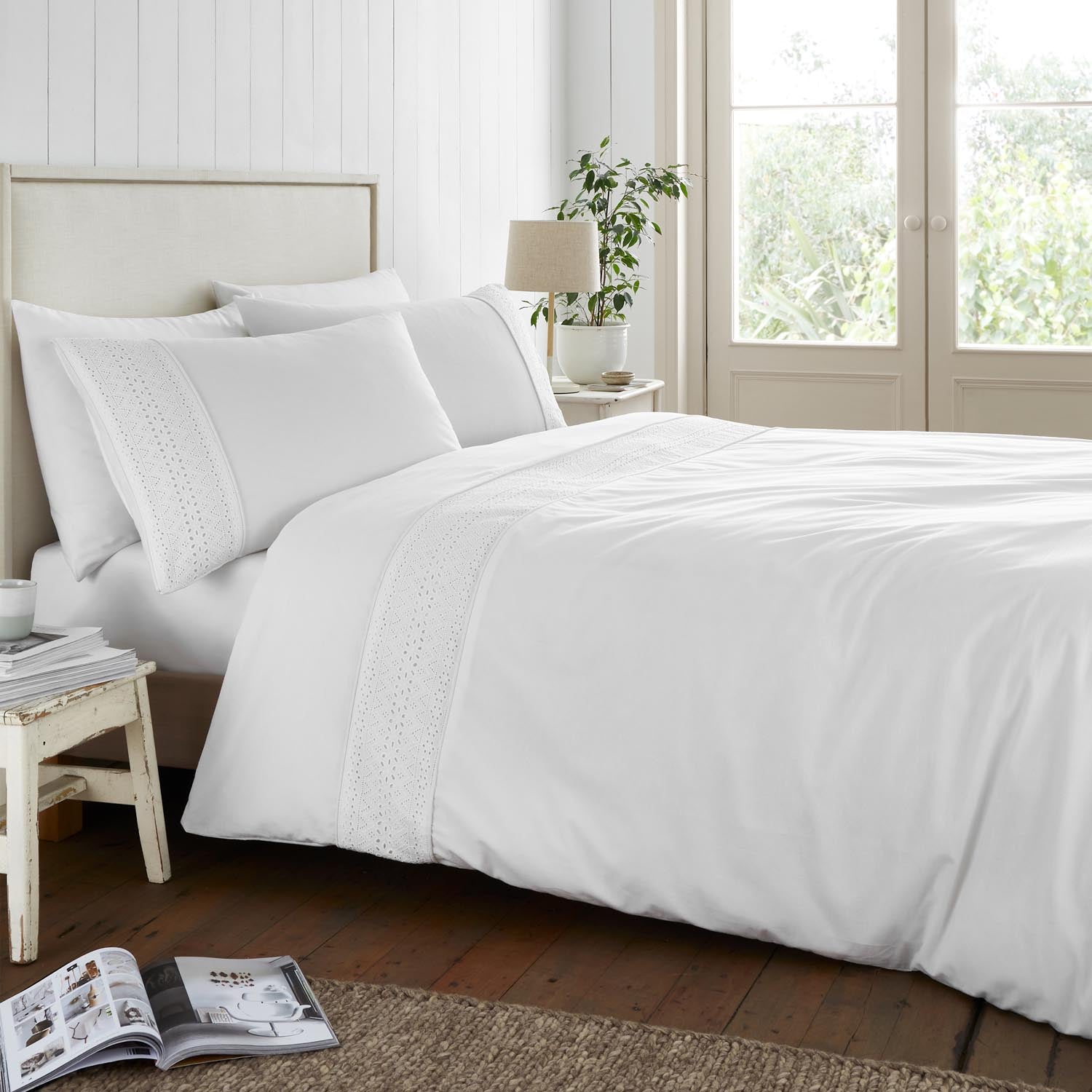 The Home Luxury Collection Mollie Broderie Anglaise Duvet Cover Set - White 2 Shaws Department Stores