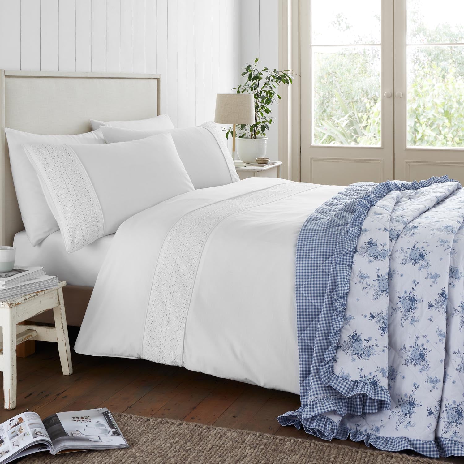 The Home Luxury Collection Mollie Broderie Anglaise Duvet Cover Set - White 1 Shaws Department Stores