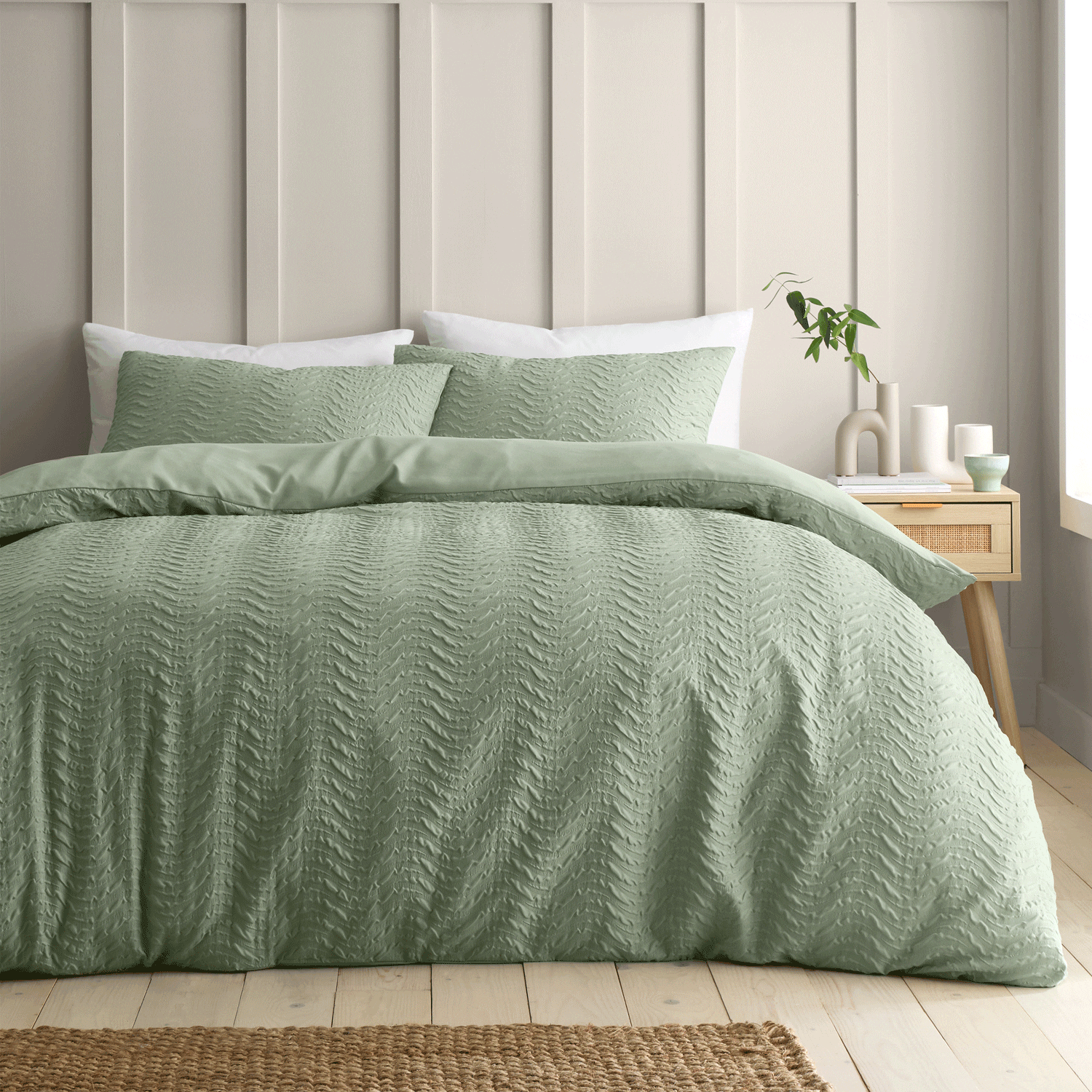 The Home Collection Textured Wave Duvet Cover Set - Soft Mint Green 1 Shaws Department Stores