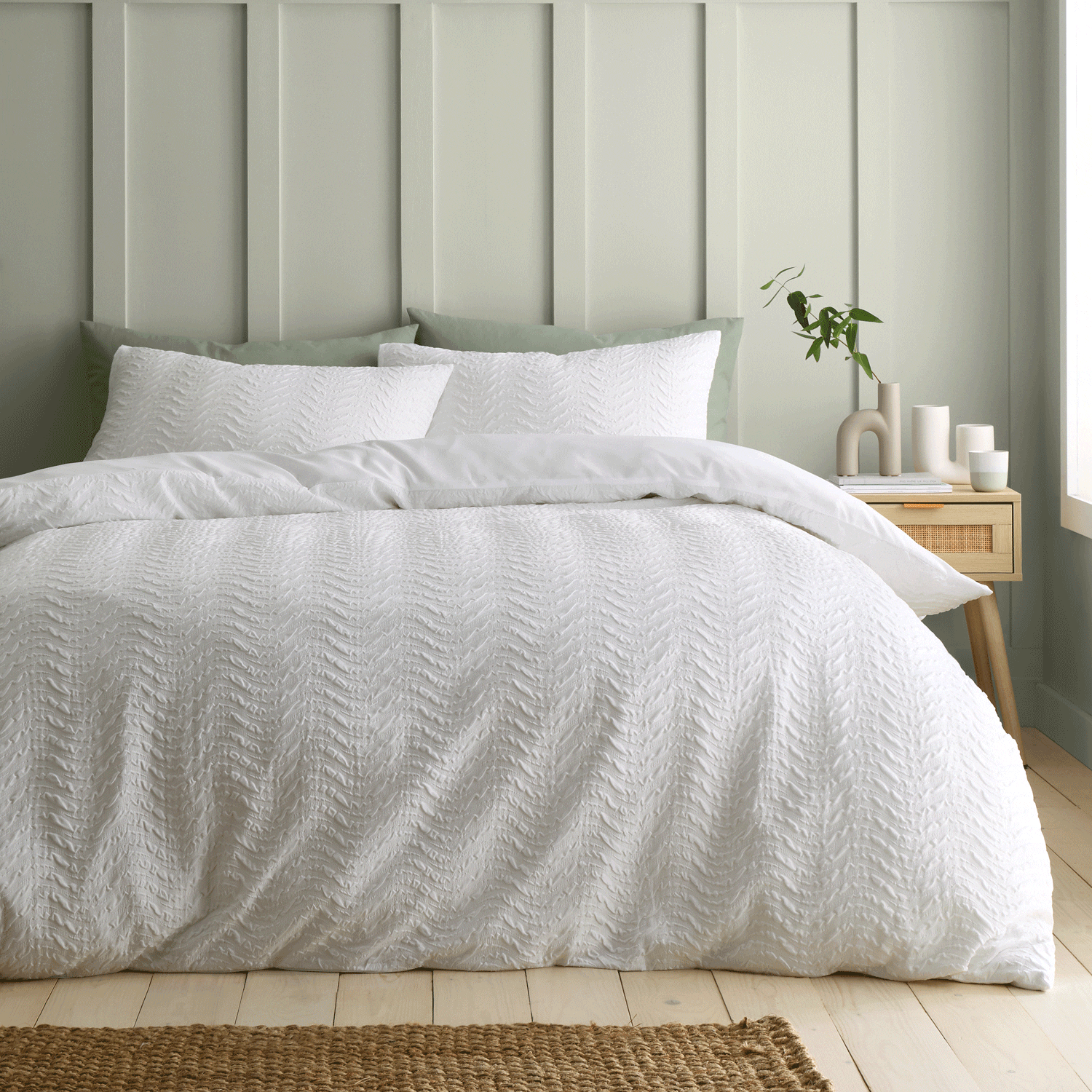 The Home Collection Textured Wave Duvet Cover Set - White 1 Shaws Department Stores