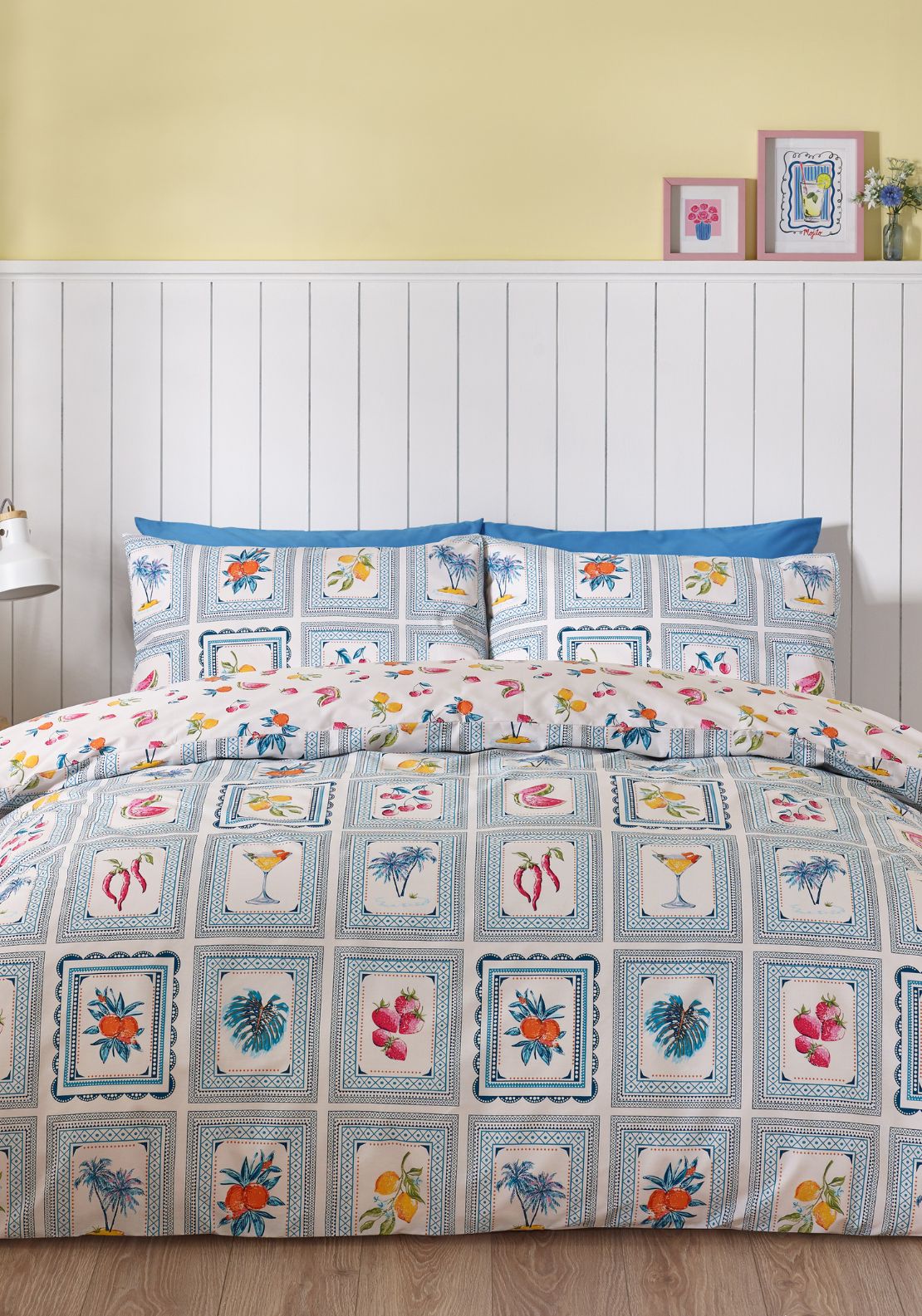 Catherine Lansfield Riviera Tiles Reversible Duvet Cover Set - Blue 1 Shaws Department Stores