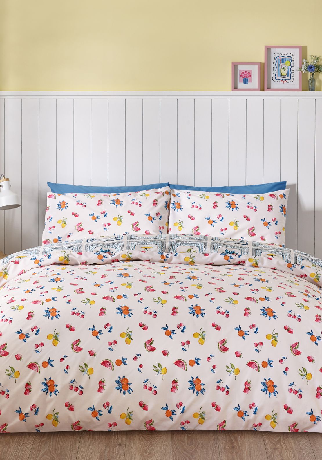 Catherine Lansfield Riviera Tiles Reversible Duvet Cover Set - Blue 2 Shaws Department Stores