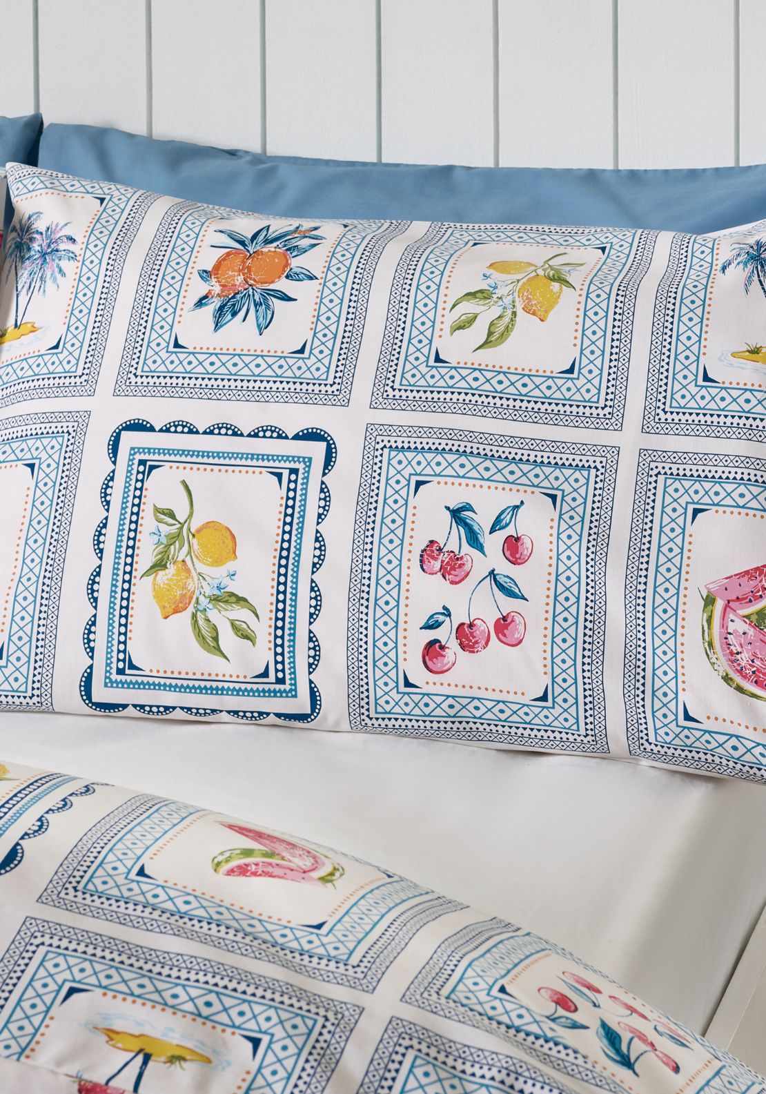 Catherine Lansfield Riviera Tiles Reversible Duvet Cover Set - Blue 3 Shaws Department Stores