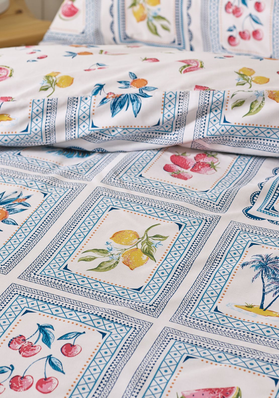 Catherine Lansfield Riviera Tiles Reversible Duvet Cover Set - Blue 4 Shaws Department Stores