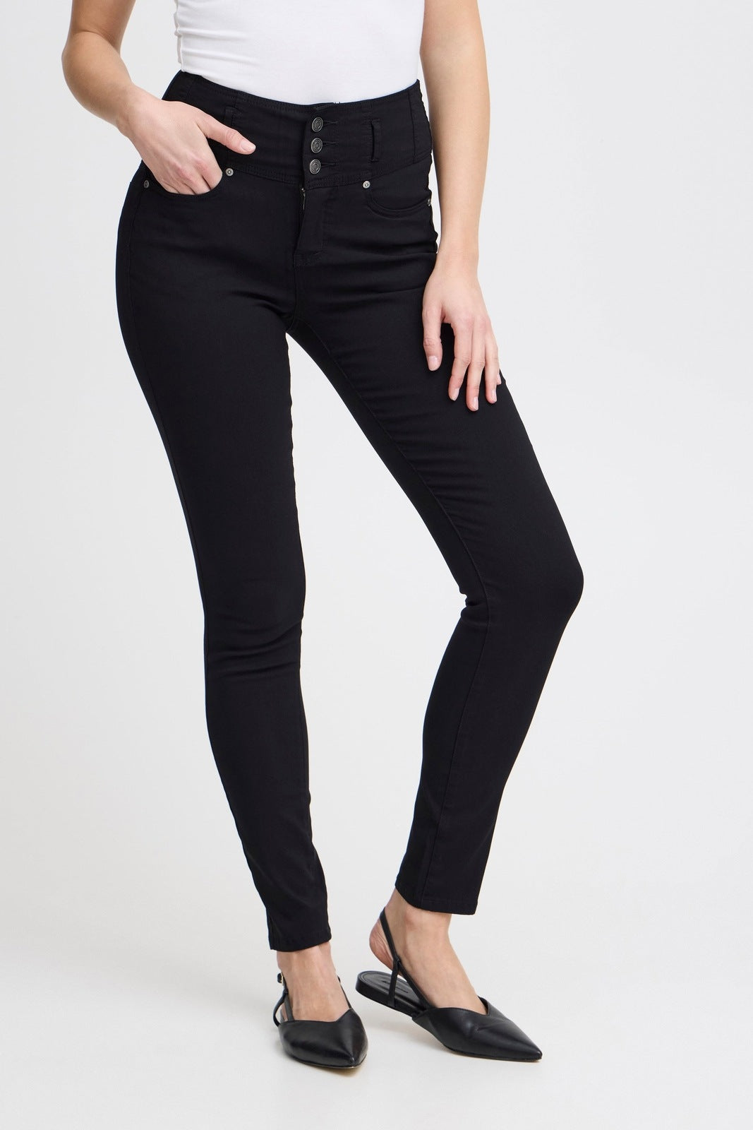 Fransa Casual High Waist Trousers - Black 1 Shaws Department Stores