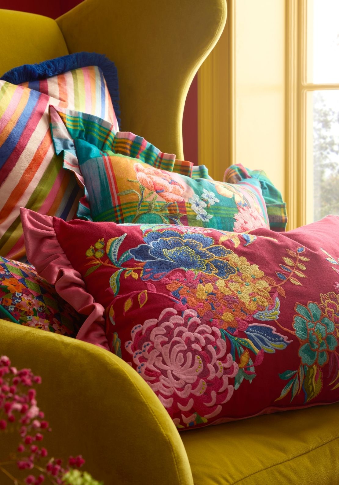 Sophie Robinson Flourish Floral Feather Filled Cushion - Multi 2 Shaws Department Stores