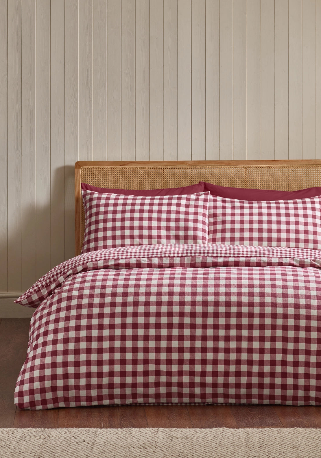The Home Collection 100% Brushed Cotton Autumnal Check Reversible Duvet Cover Set - Red 1 Shaws Department Stores
