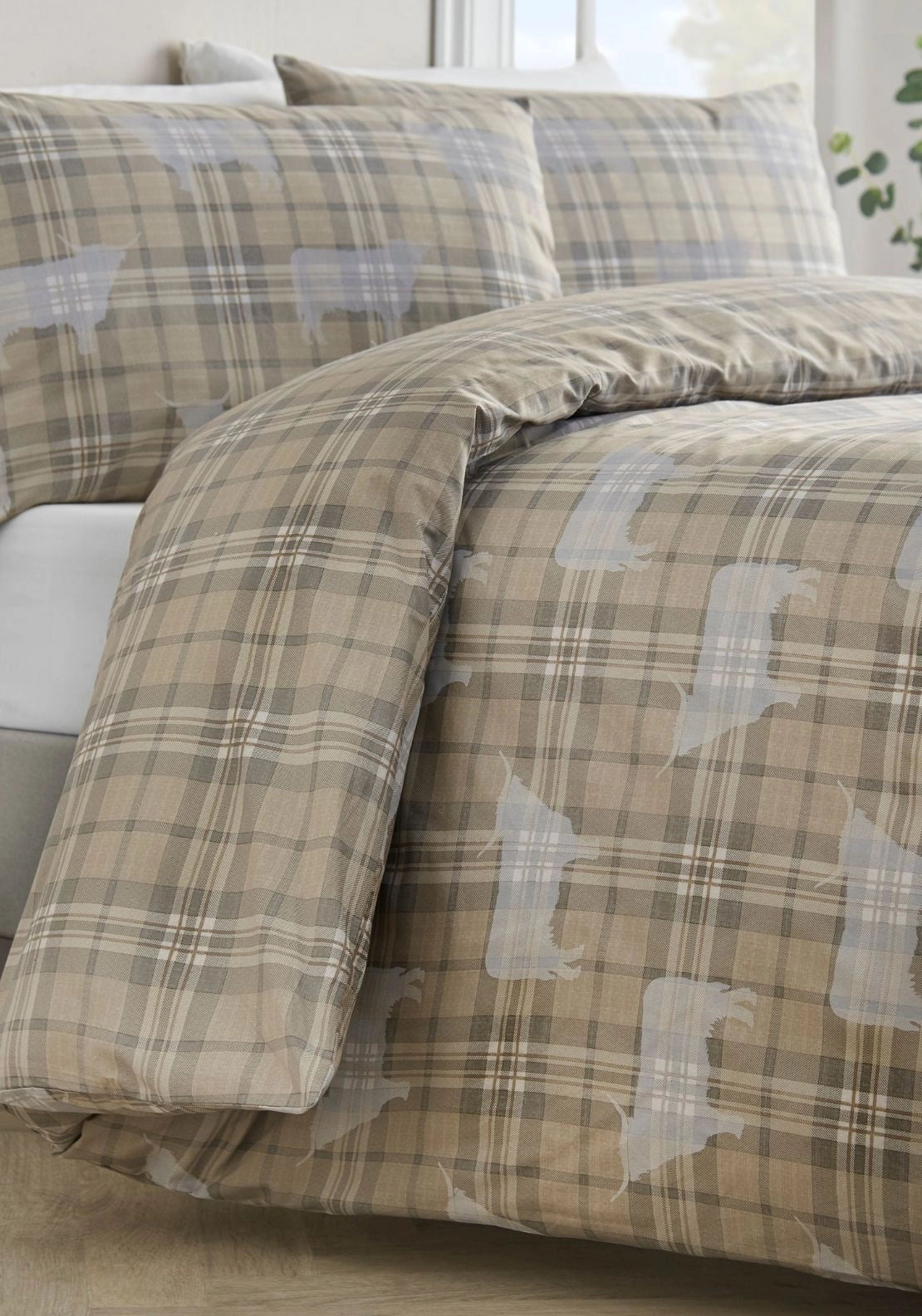 Check Country Cow Reversible Duvet Cover Set - Beige