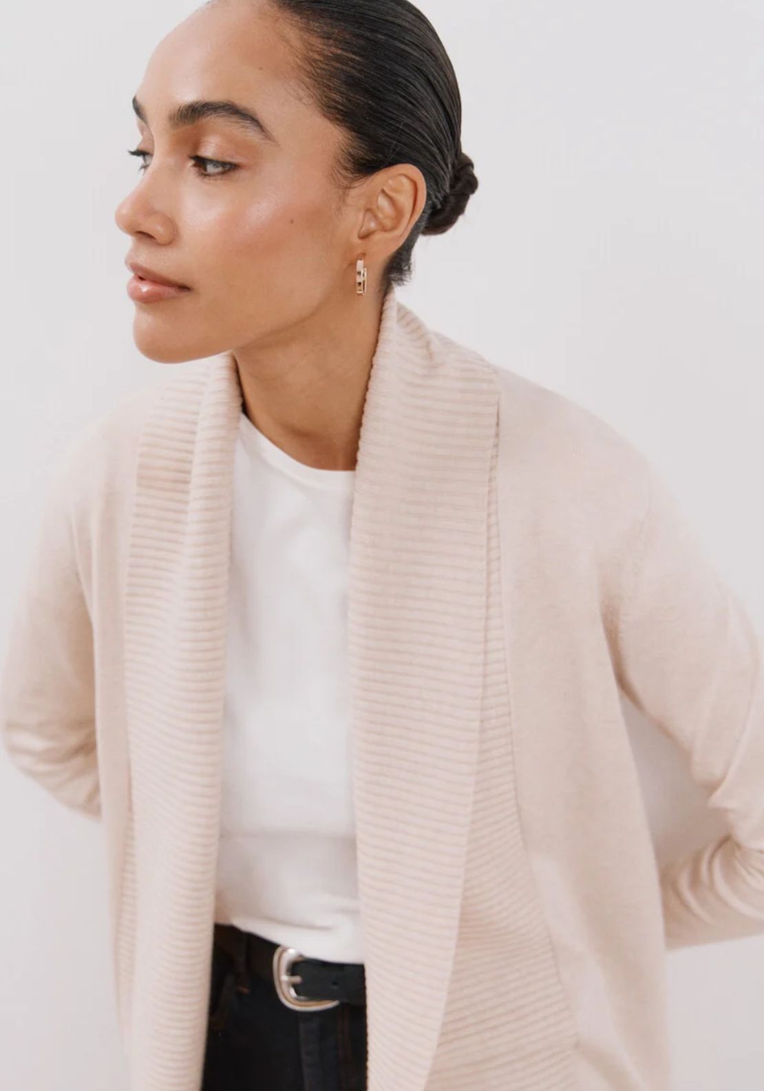 Cortefiel Long Sleeve Open Cardigan - Beige 1 Shaws Department Stores