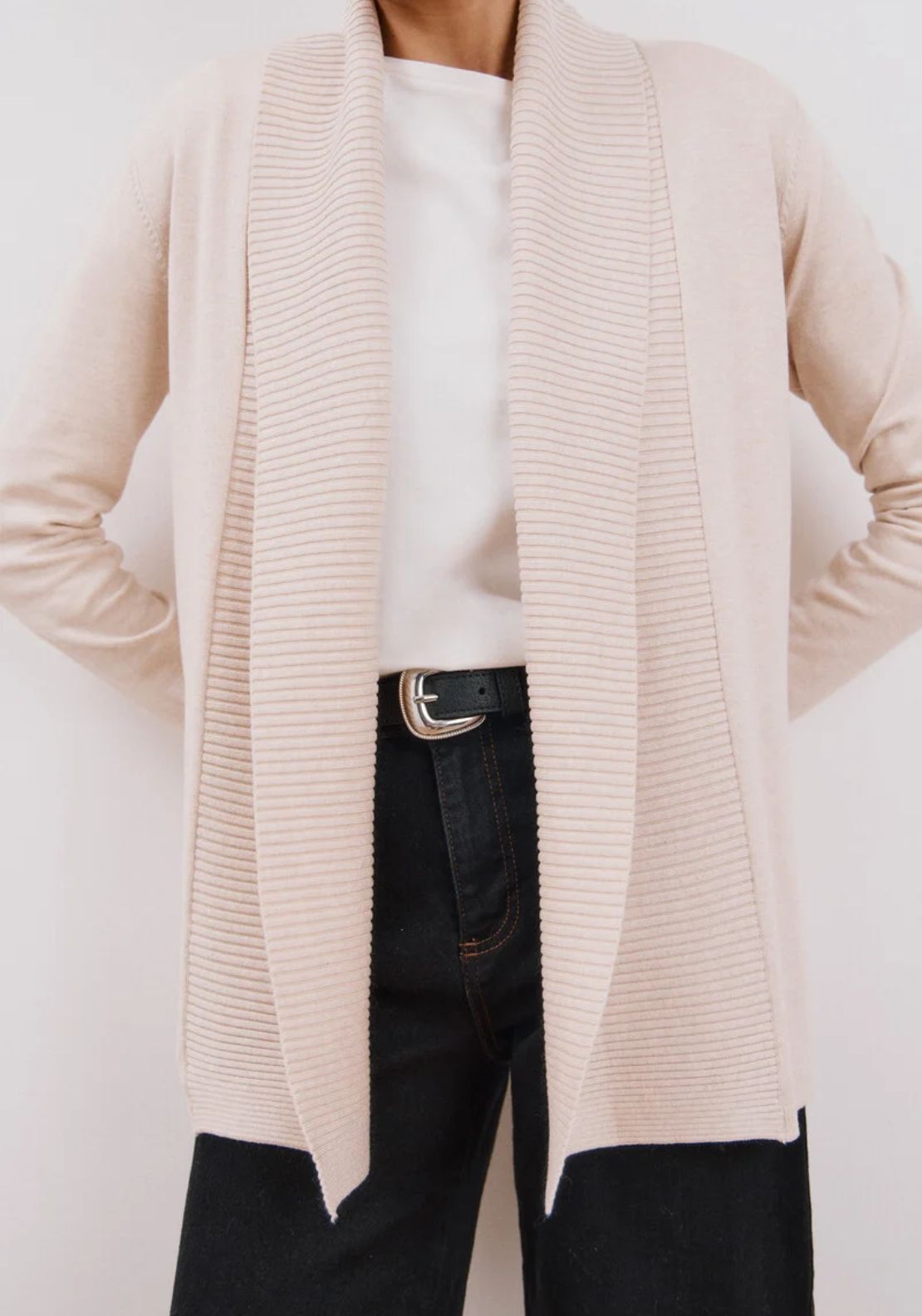Cortefiel Long Sleeve Open Cardigan - Beige 4 Shaws Department Stores