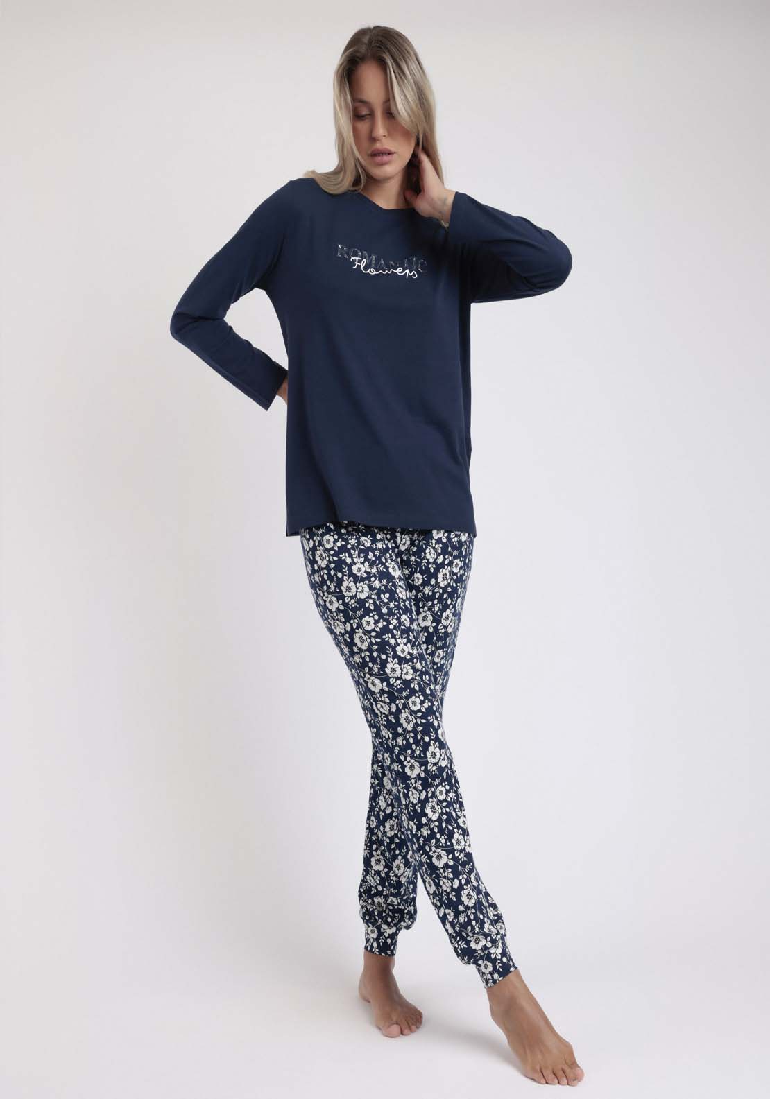 Admas Plain Top Pj Set - Navy 1 Shaws Department Stores