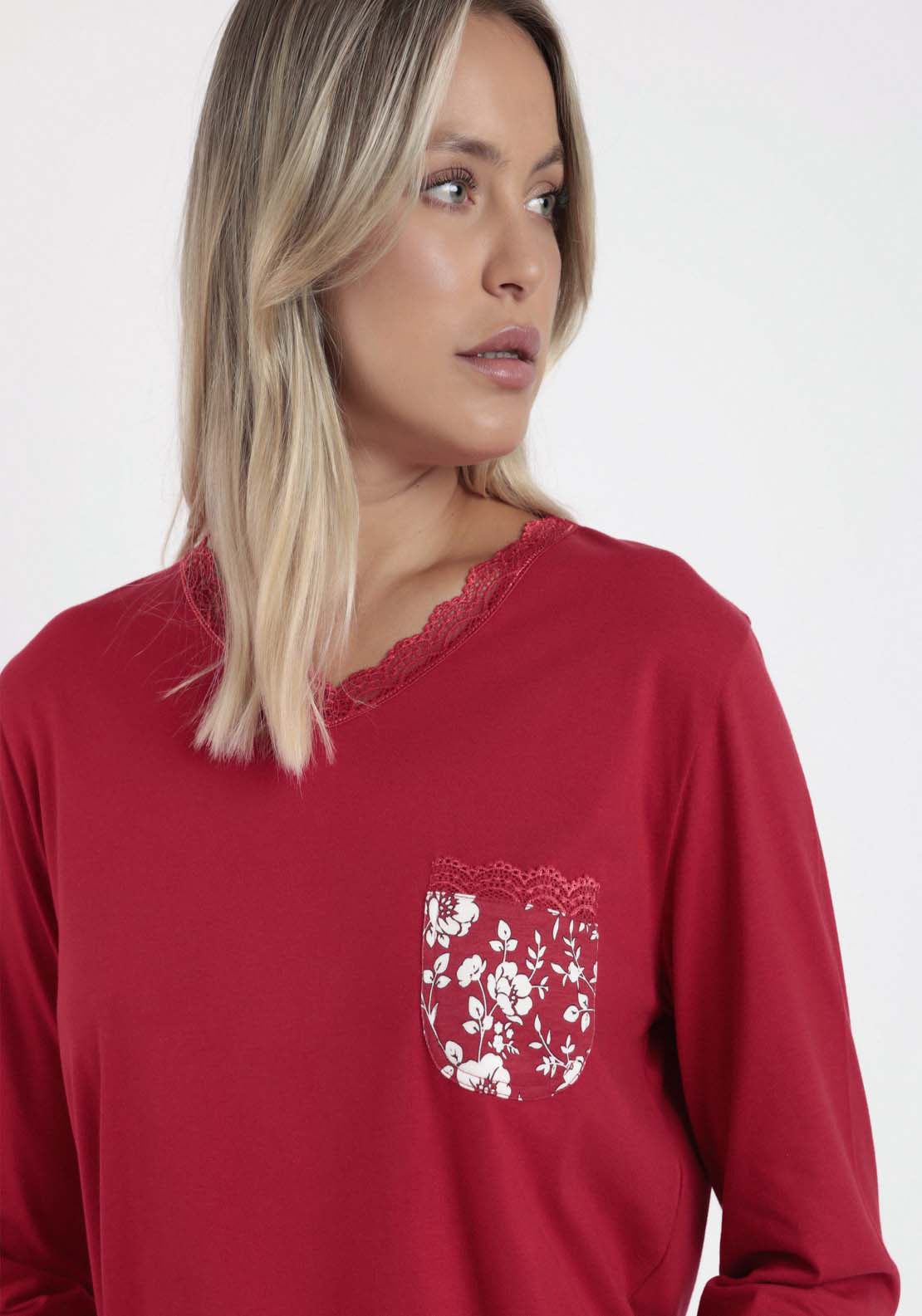 Admas Plain Top Pj Set - Red 3 Shaws Department Stores