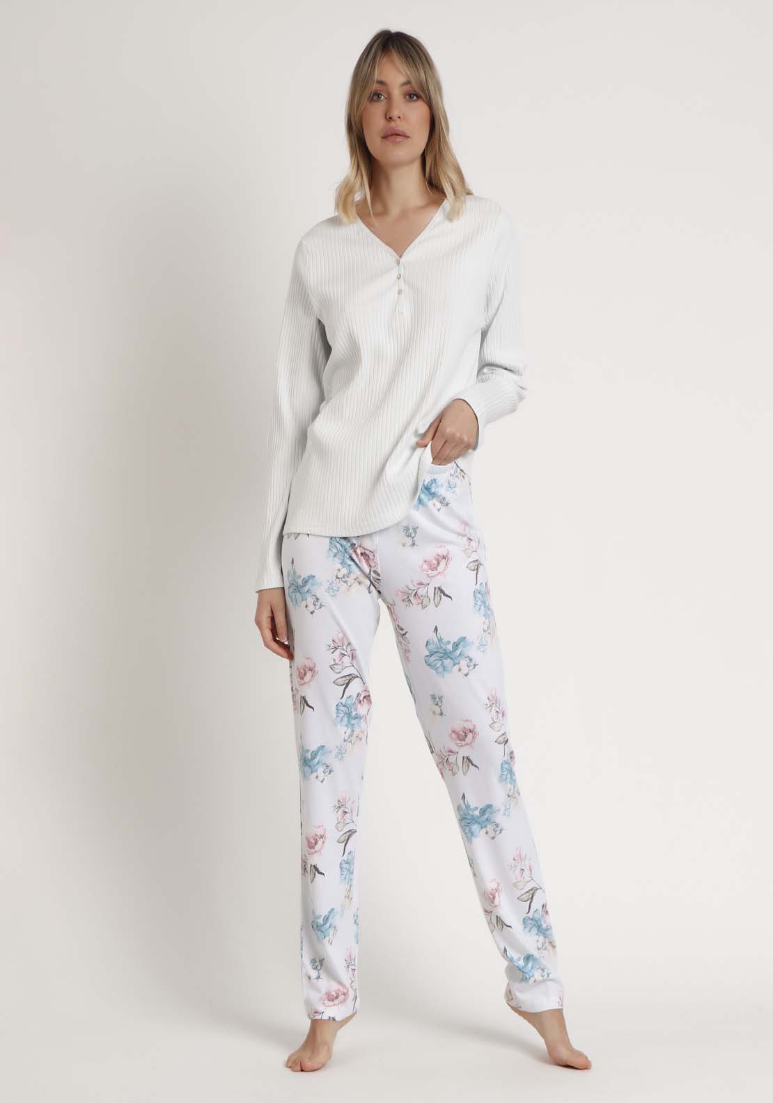 Admas Plain Top Pj Set - Blue 1 Shaws Department Stores