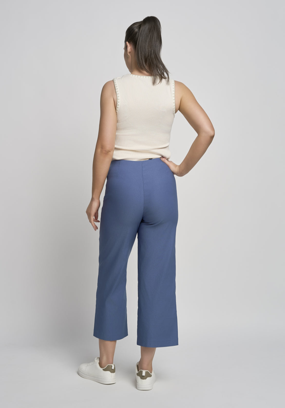 Wide Leg Crop Pull On Trouser - Blue