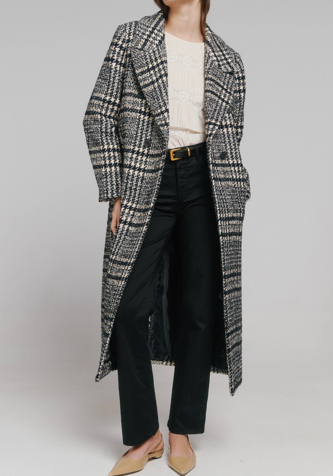 Plaid Long Coat - Green Print