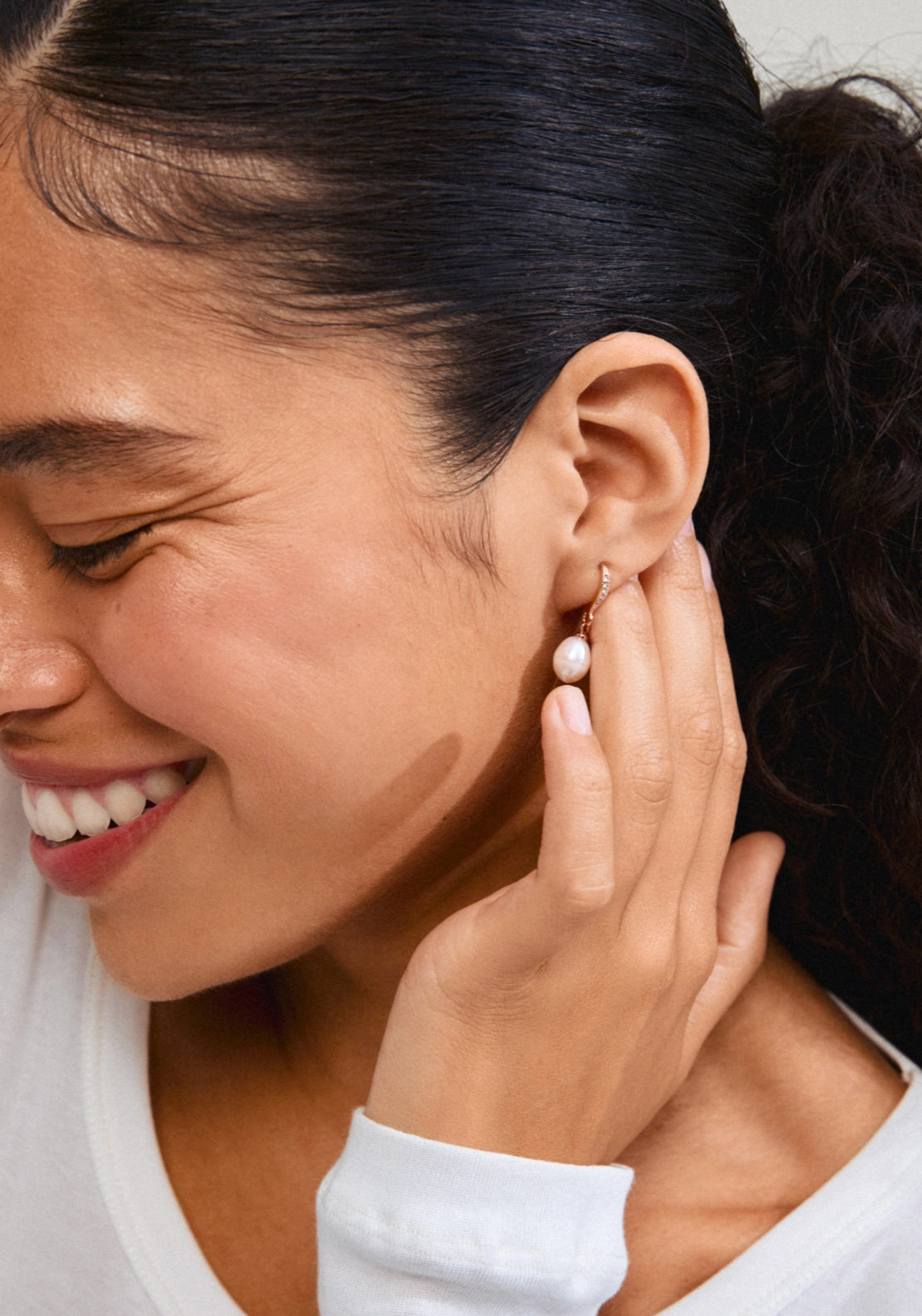 Jasmin Rose Gold Plated Pearl Earrings - Rose Gold