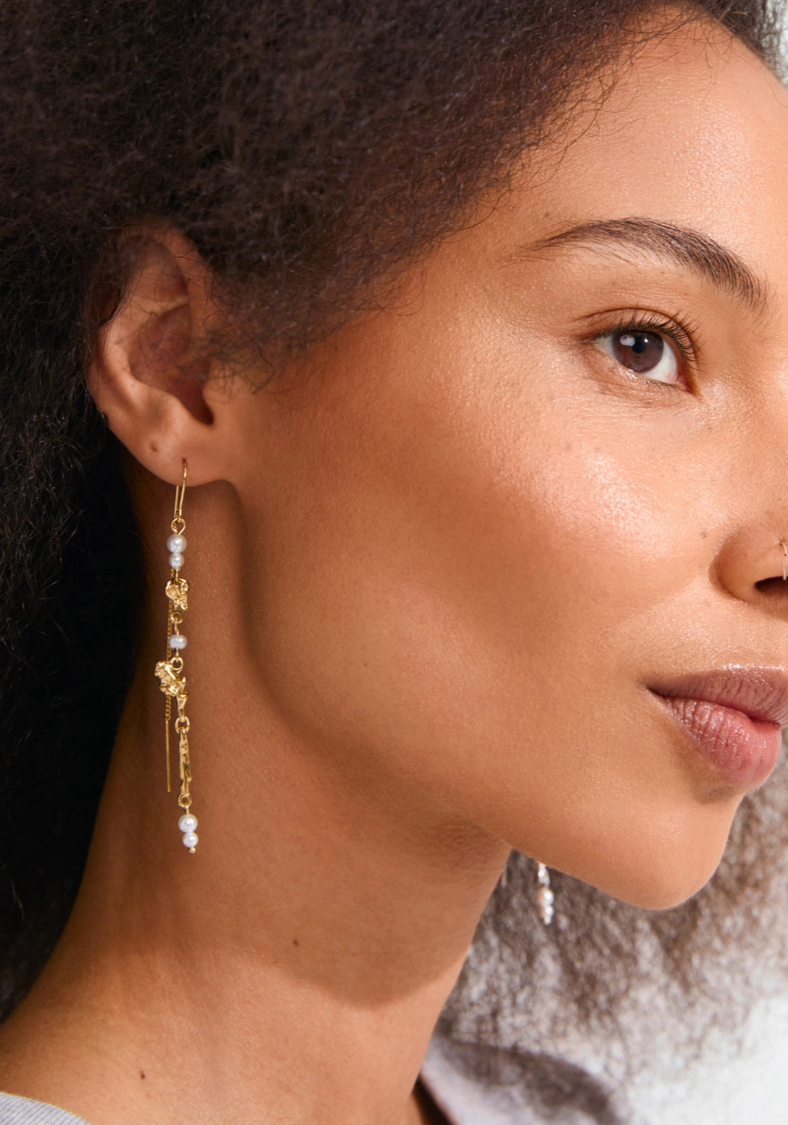 Sloan Gold Plated Pearl Chain Earrings - Gold