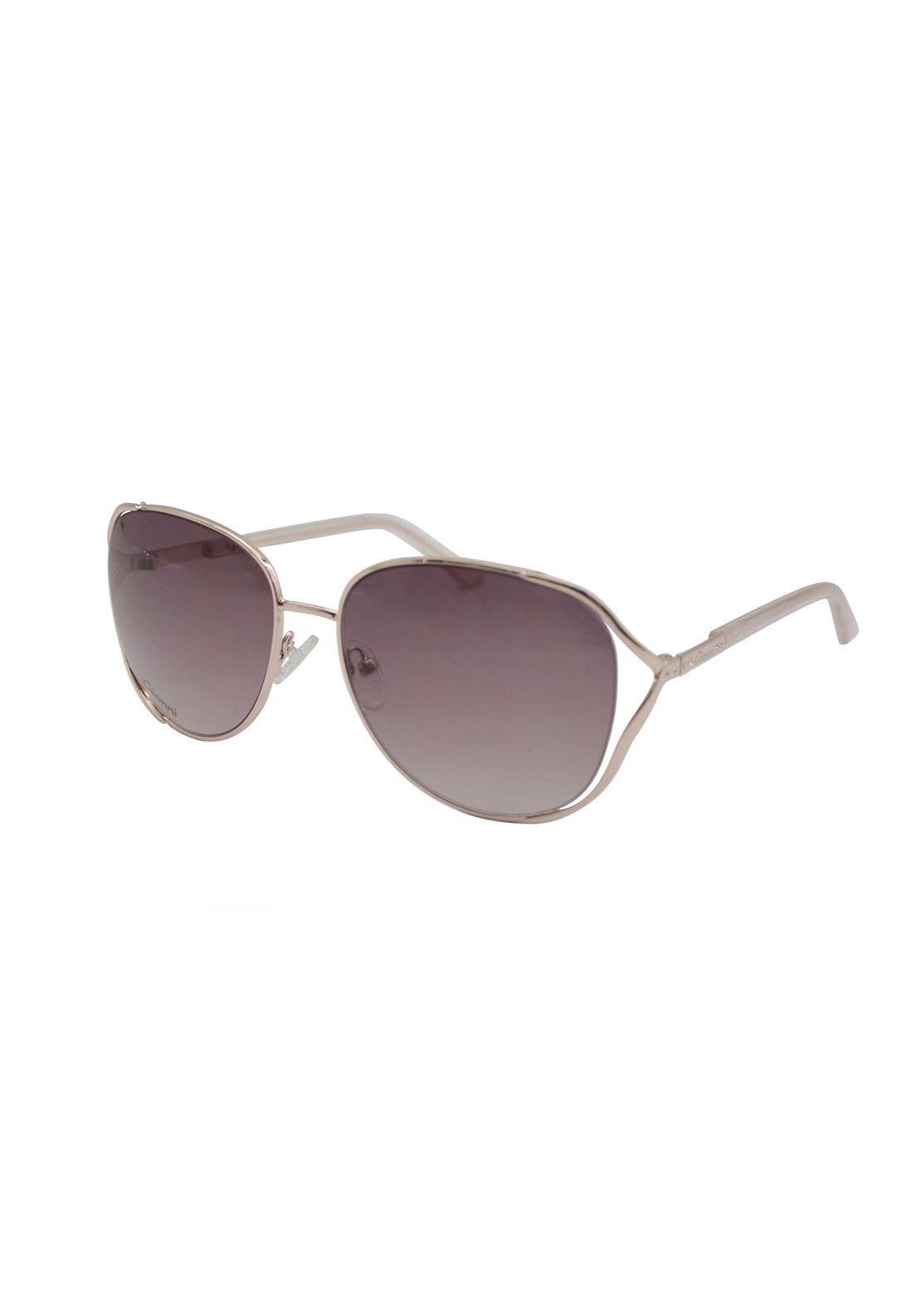 Gionni Semi Round Metal Frame Sunglasses With Subtle Diamante Temple & Plastic Arms - Brown 1 Shaws Department Stores
