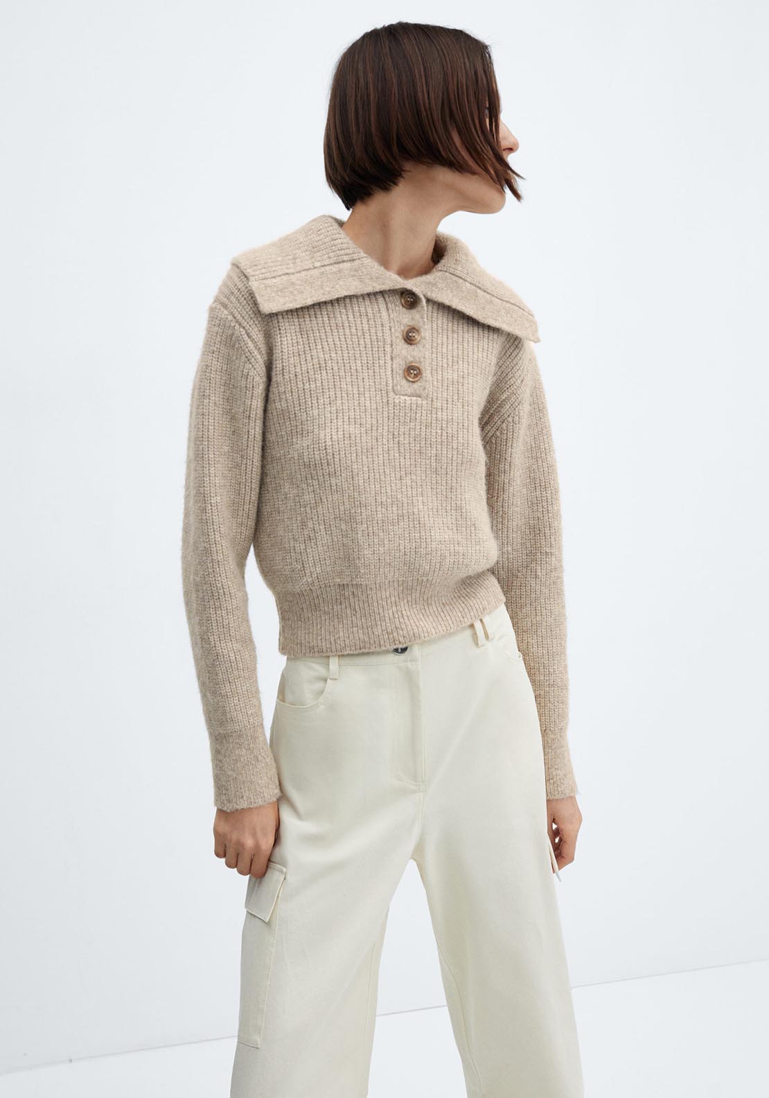 Mango Camp-collar knit sweater 1 Shaws Department Stores