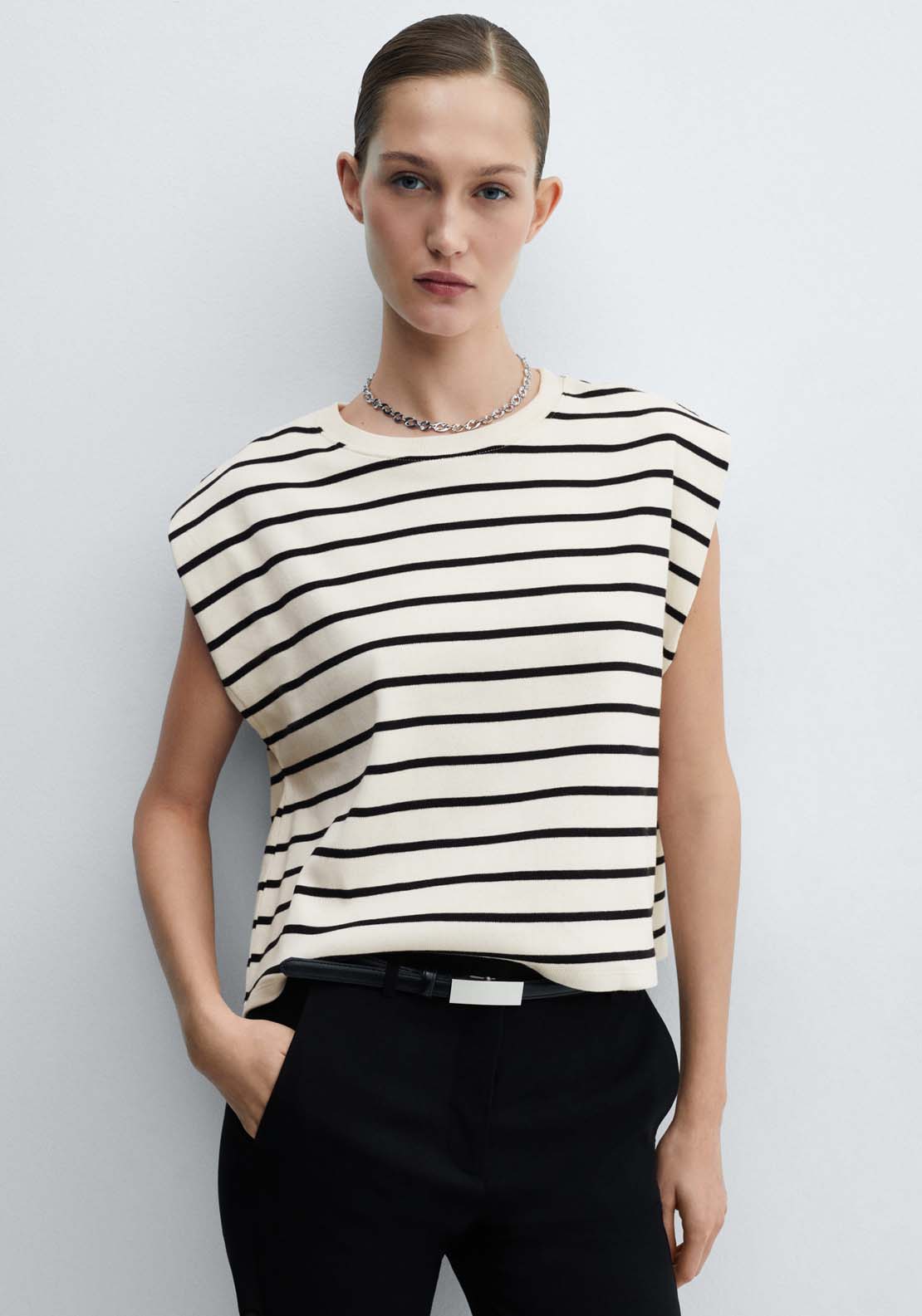 Mango Shoulder pad stripped t-shirt 1 Shaws Department Stores