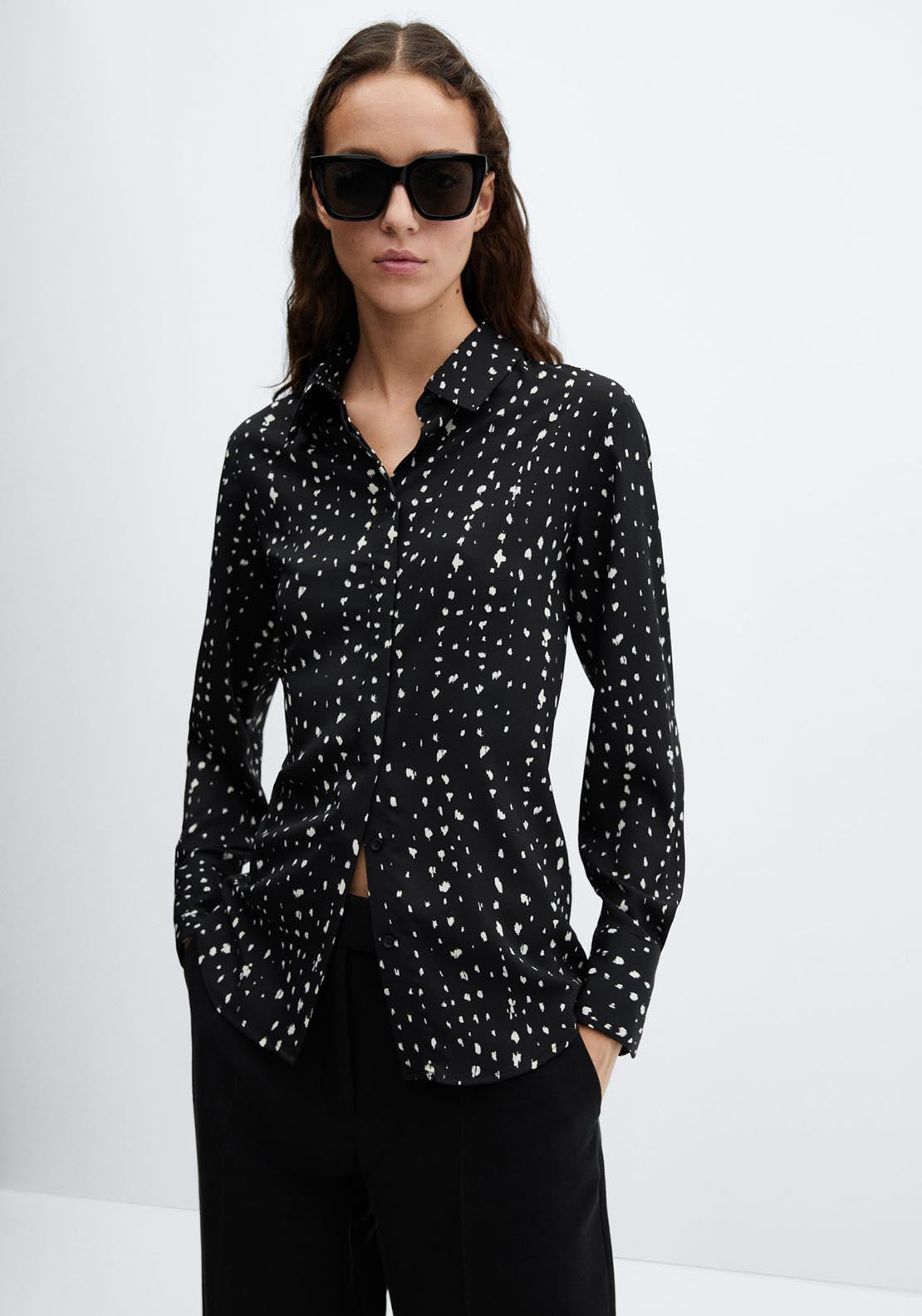 Mango Buttoned flowy shirt 1 Shaws Department Stores