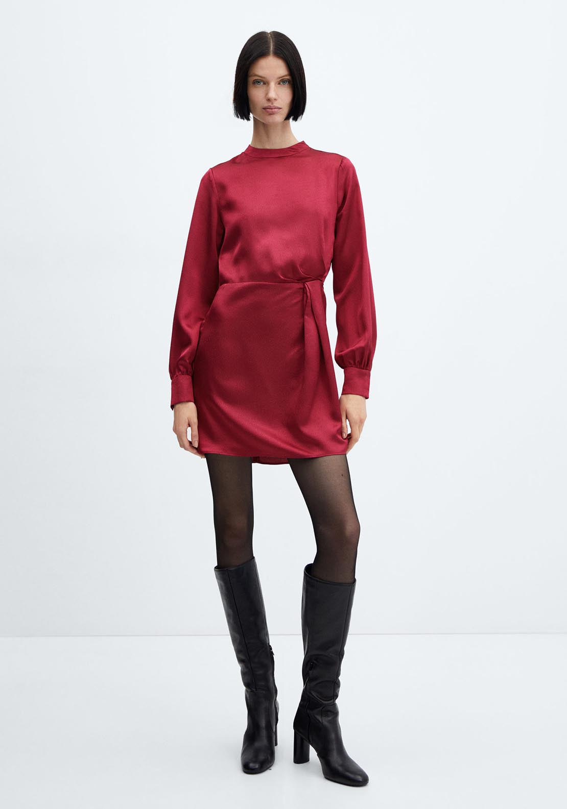 Mango Puffed sleeves satin dress 1 Shaws Department Stores