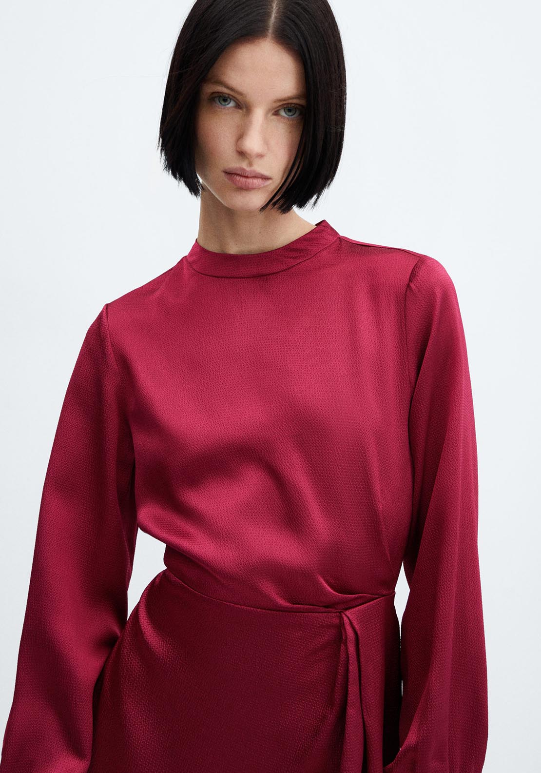 Mango Puffed sleeves satin dress 4 Shaws Department Stores