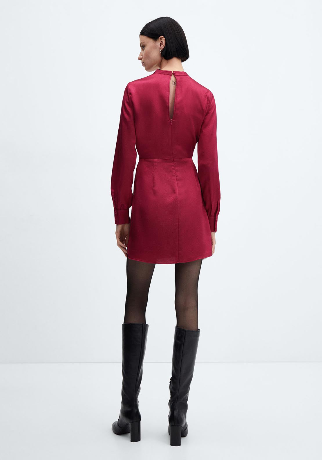 Mango Puffed sleeves satin dress 2 Shaws Department Stores