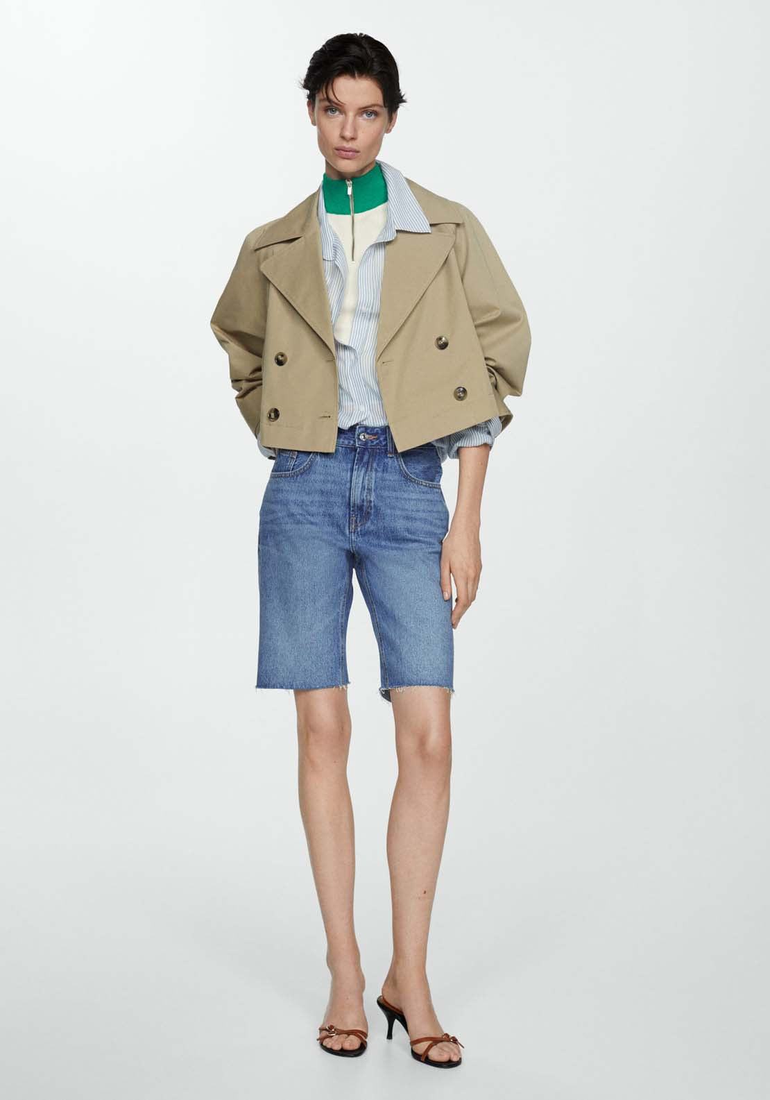 Mango Denim bermuda shorts with frayed hem 2 Shaws Department Stores