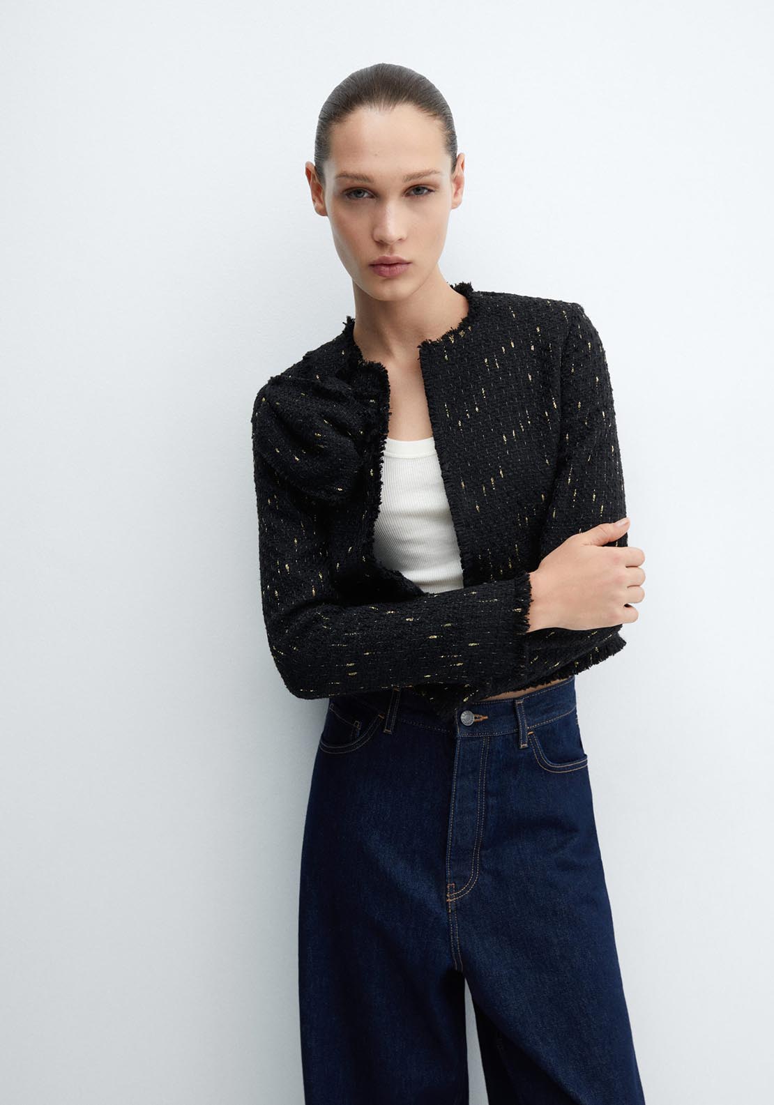 Mango Knotted tweed jacket 2 Shaws Department Stores