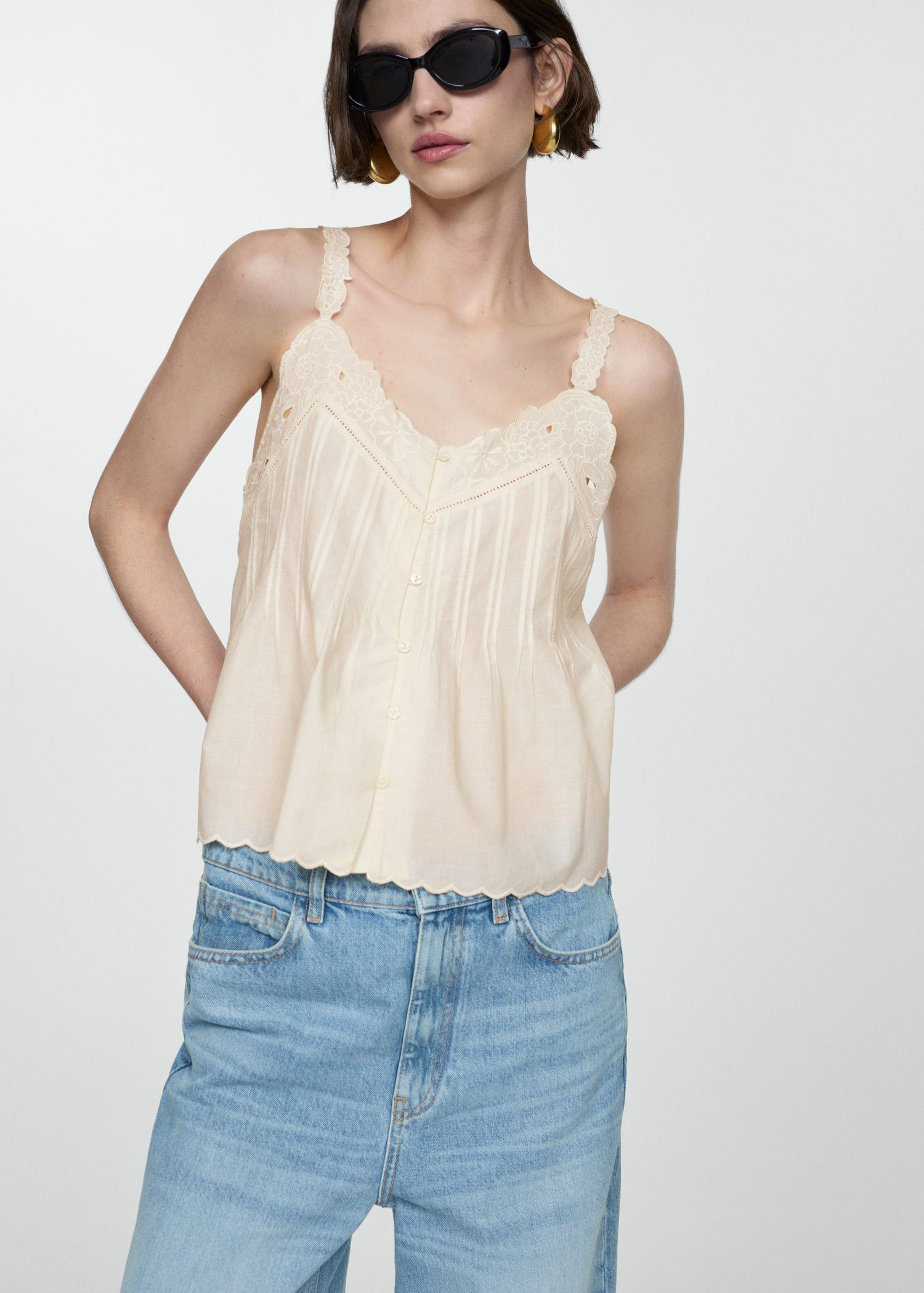 Mango Embroidered strap top 1 Shaws Department Stores
