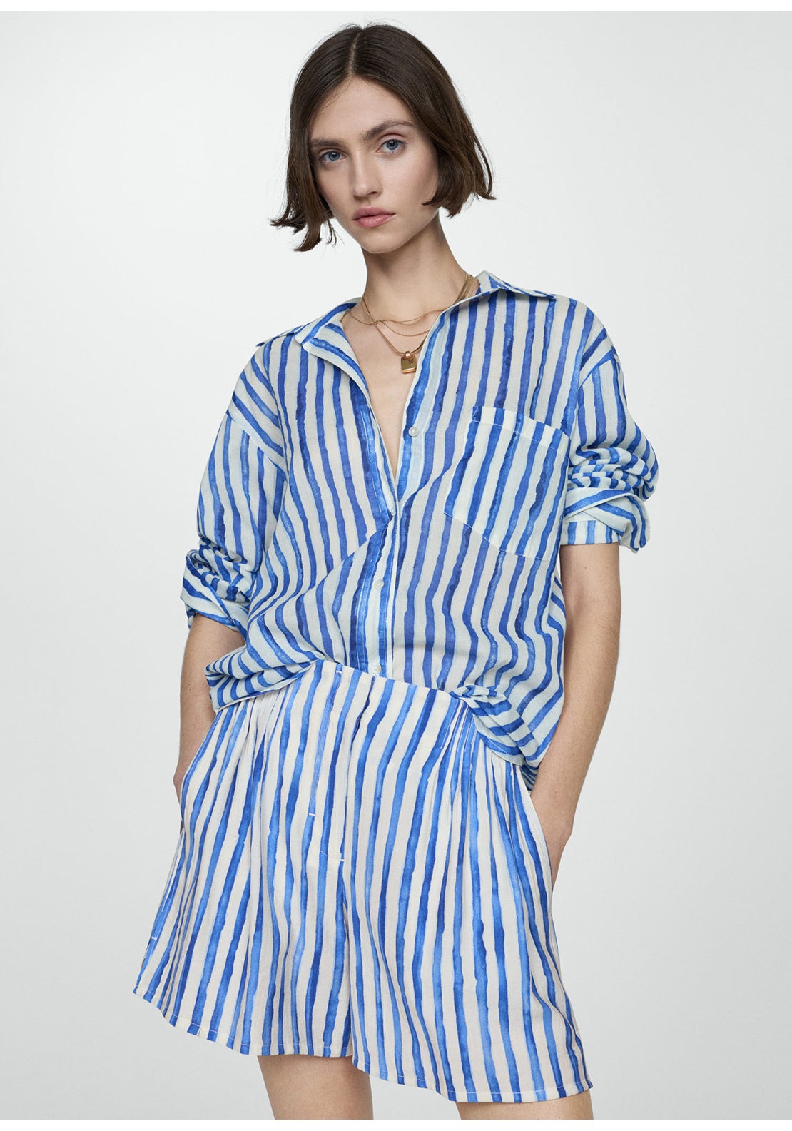 Mango Striped high-waisted shorts 3 Shaws Department Stores