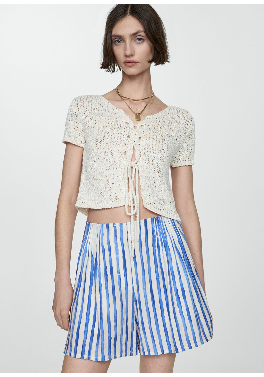 Mango Striped high-waisted shorts 1 Shaws Department Stores