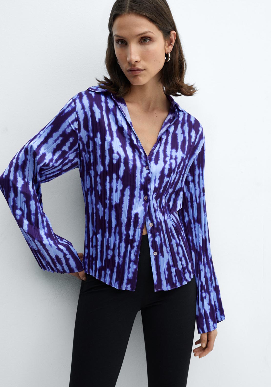Mango Printed shirred shirt 1 Shaws Department Stores