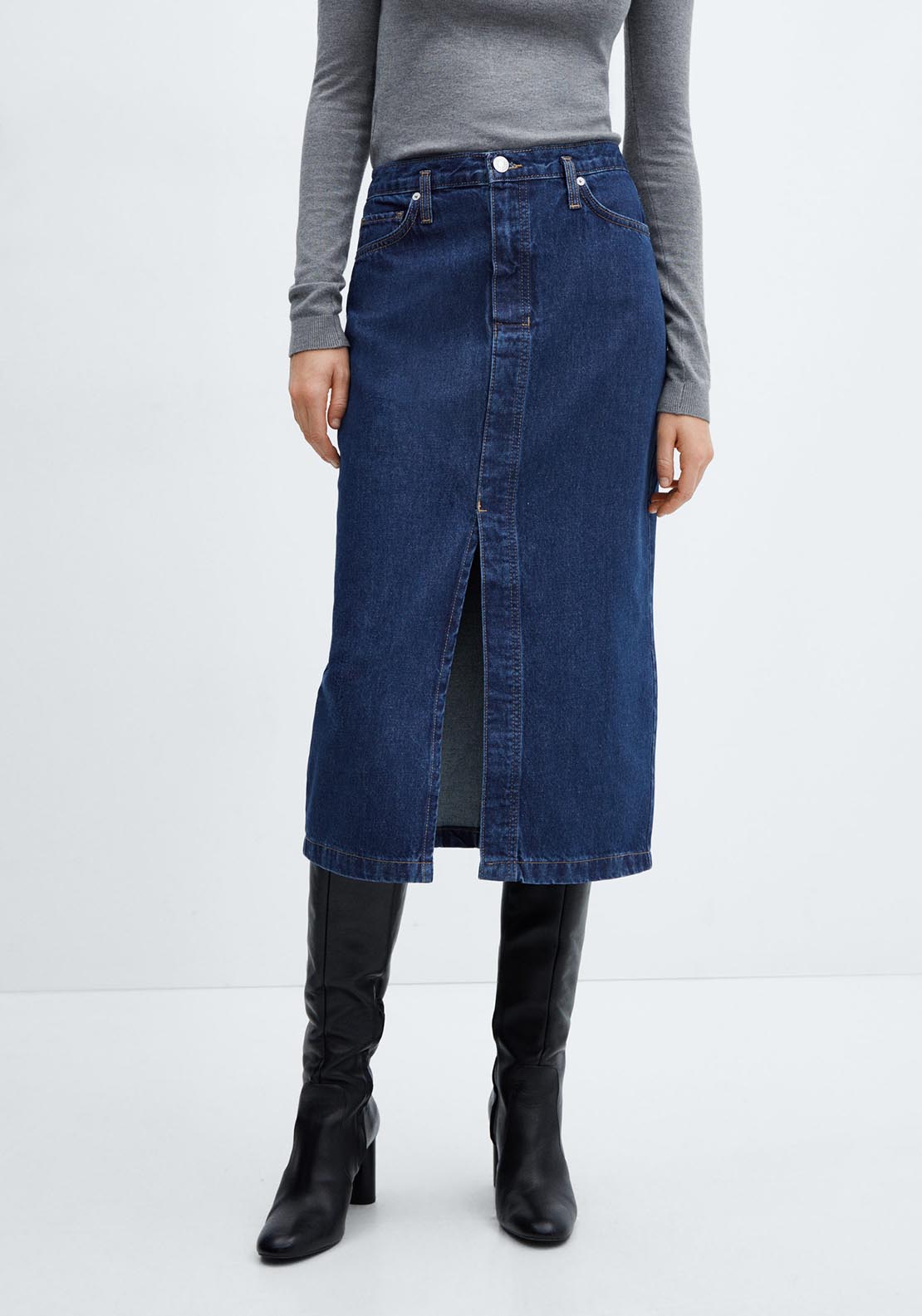 Midi skirt knee length denim outlet skirt